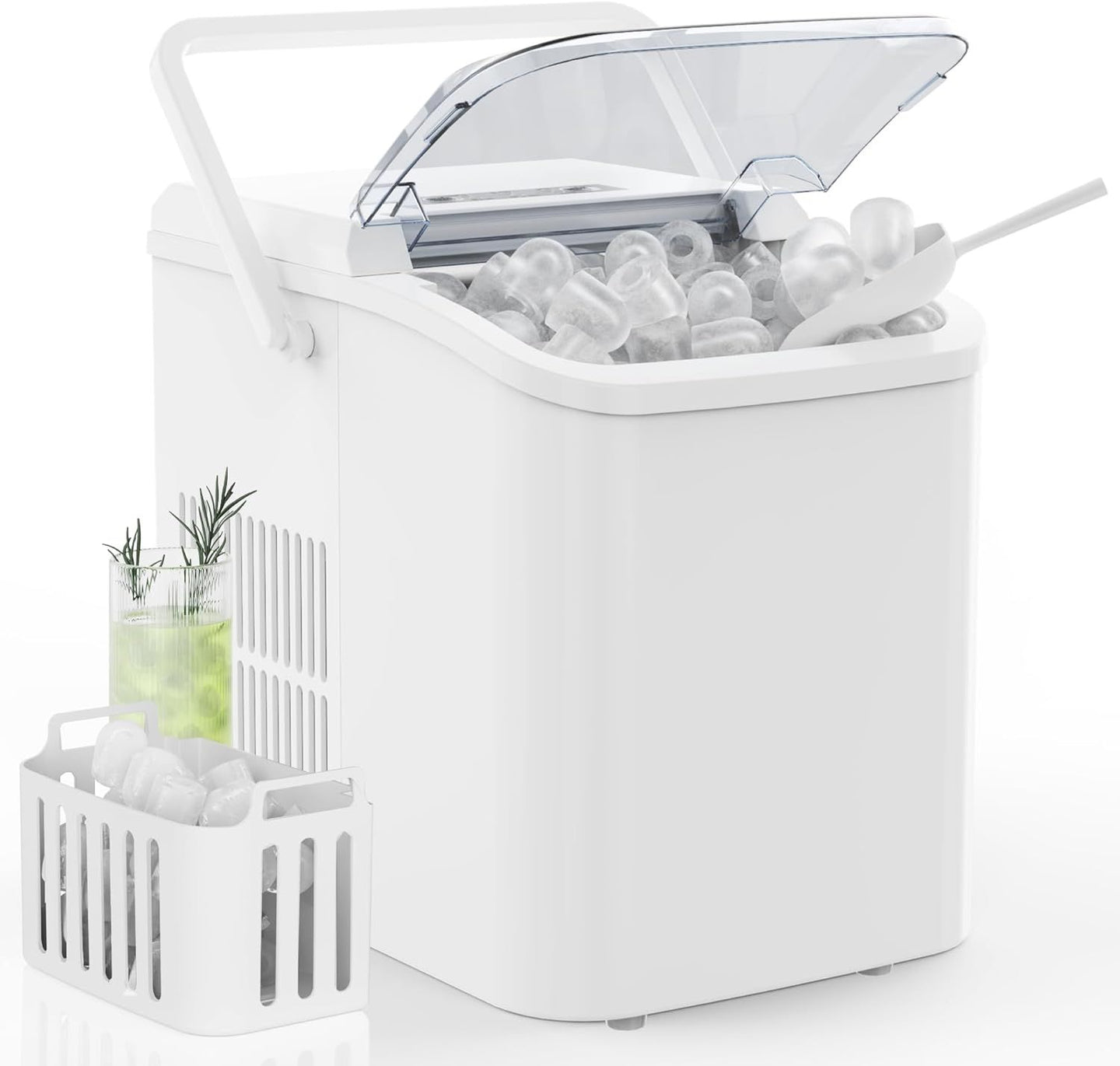 Countertop Ice Maker with Handle, 26lbs/24H Portable Ice Machine, 9 Bullet Ice Cubes Ready in 6 Mins, Self-Cleaning, Quiet Compact Ice Maker for Home, Kitchen, RV, Camping