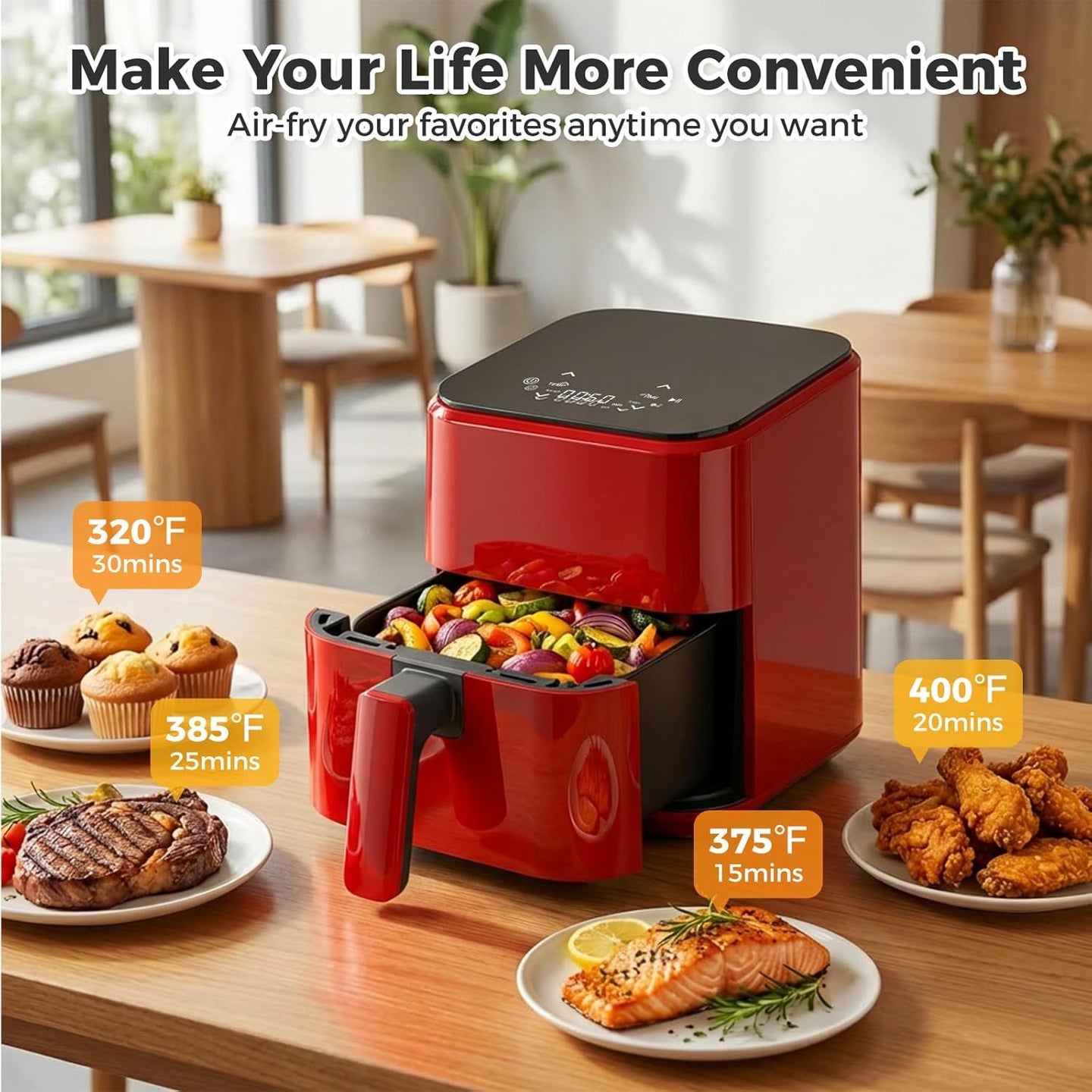 3.17 QT Digital Air Fryer, a small air fryer with a PP touch panel, with a maximum temperature of 400 degrees Fahrenheit.