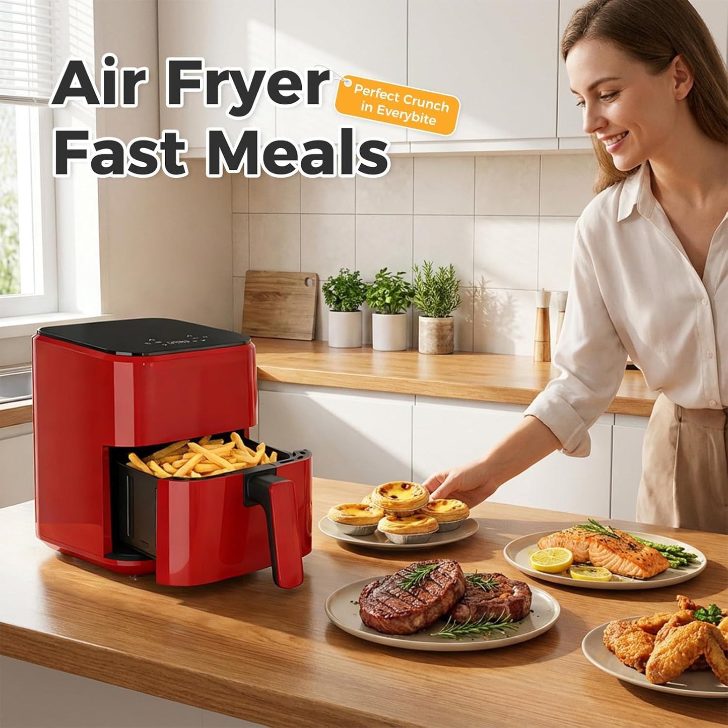 3.17 QT Digital Air Fryer, a small air fryer with a PP touch panel, with a maximum temperature of 400 degrees Fahrenheit.