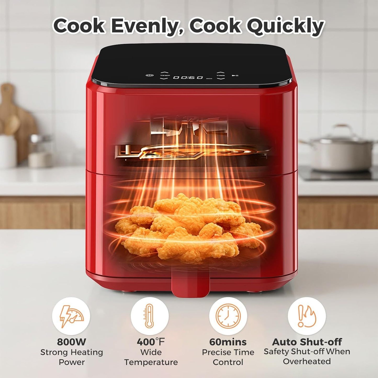 3.17 QT Digital Air Fryer, a small air fryer with a PP touch panel, with a maximum temperature of 400 degrees Fahrenheit.