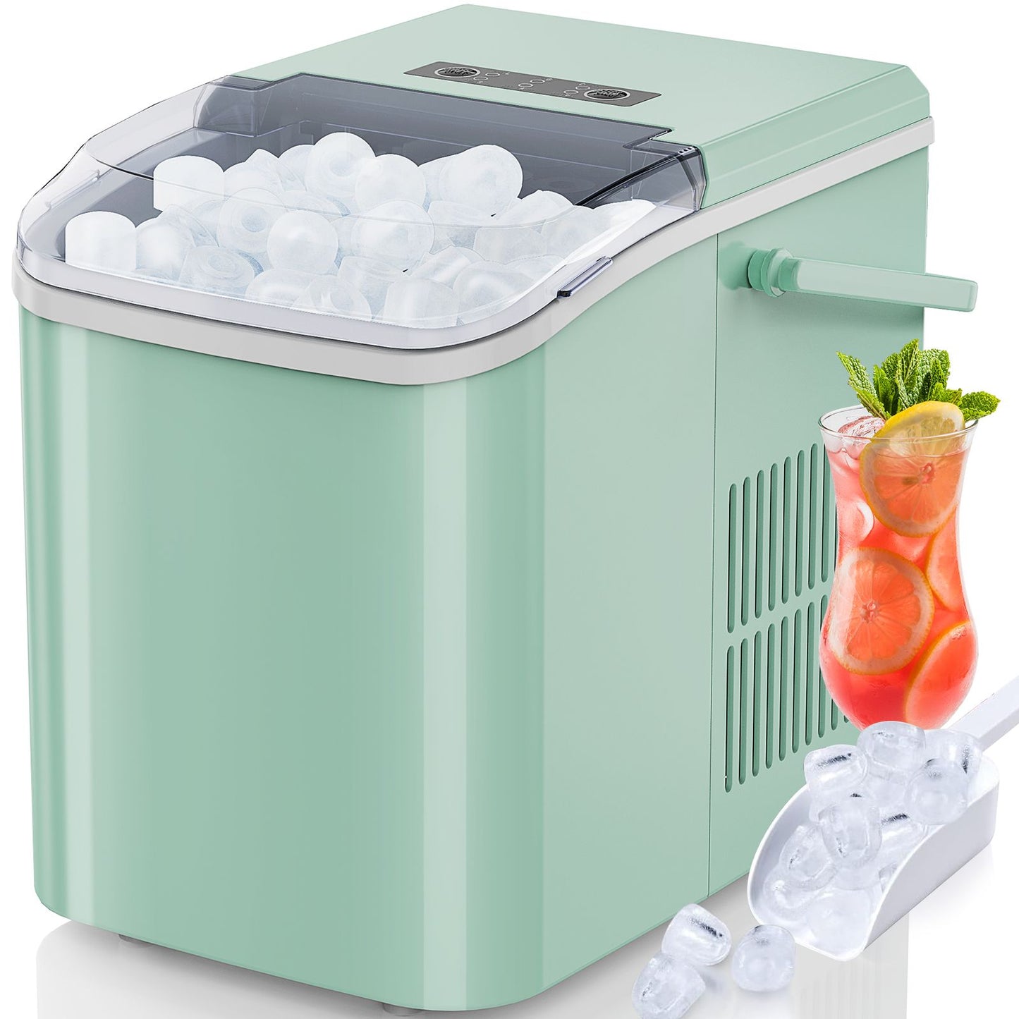 Countertop Ice Maker with Handle, 26lbs/24H Portable Ice Machine, 9 Bullet Ice Cubes Ready in 6 Mins, Self-Cleaning, Quiet Compact Ice Maker for Home, Kitchen, RV, Camping