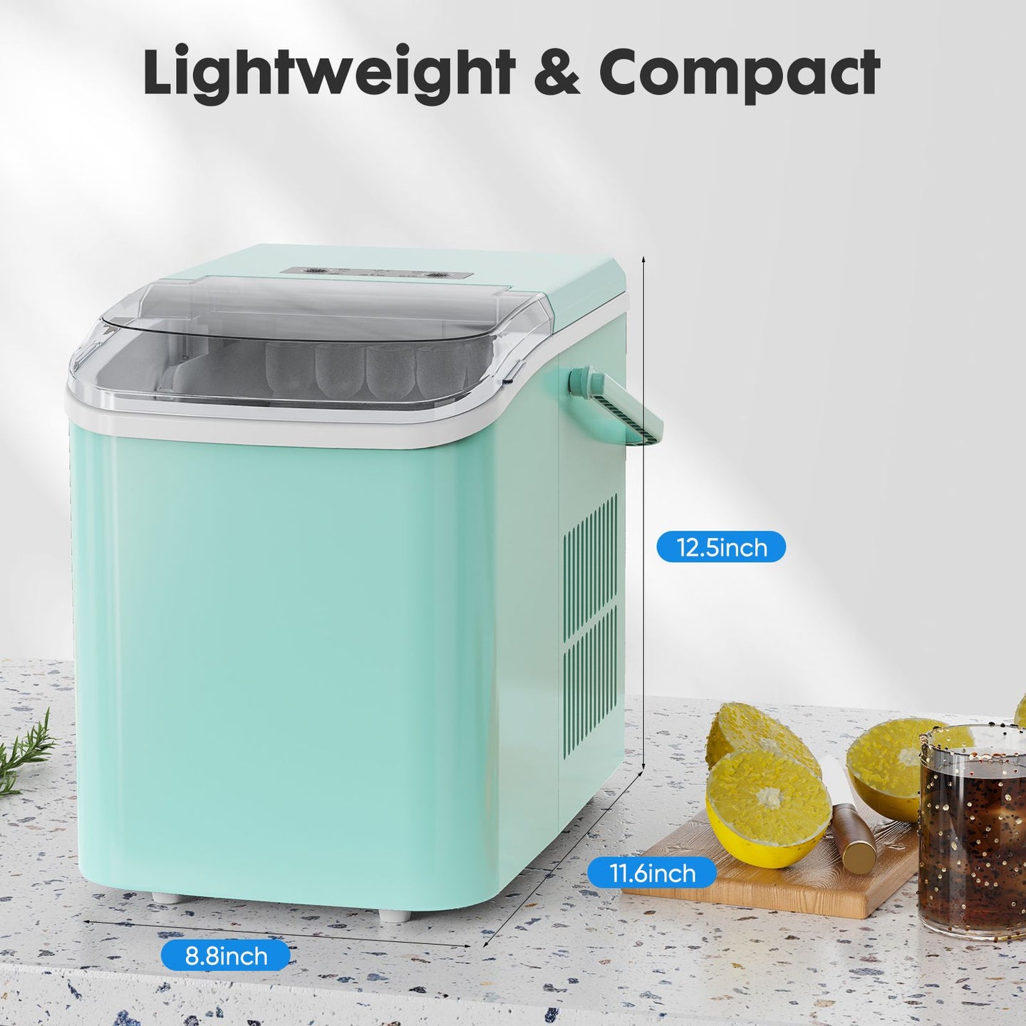 Countertop Ice Maker with Handle, 26lbs/24H Portable Ice Machine, 9 Bullet Ice Cubes Ready in 6 Mins, Self-Cleaning, Quiet Compact Ice Maker for Home, Kitchen, RV, Camping