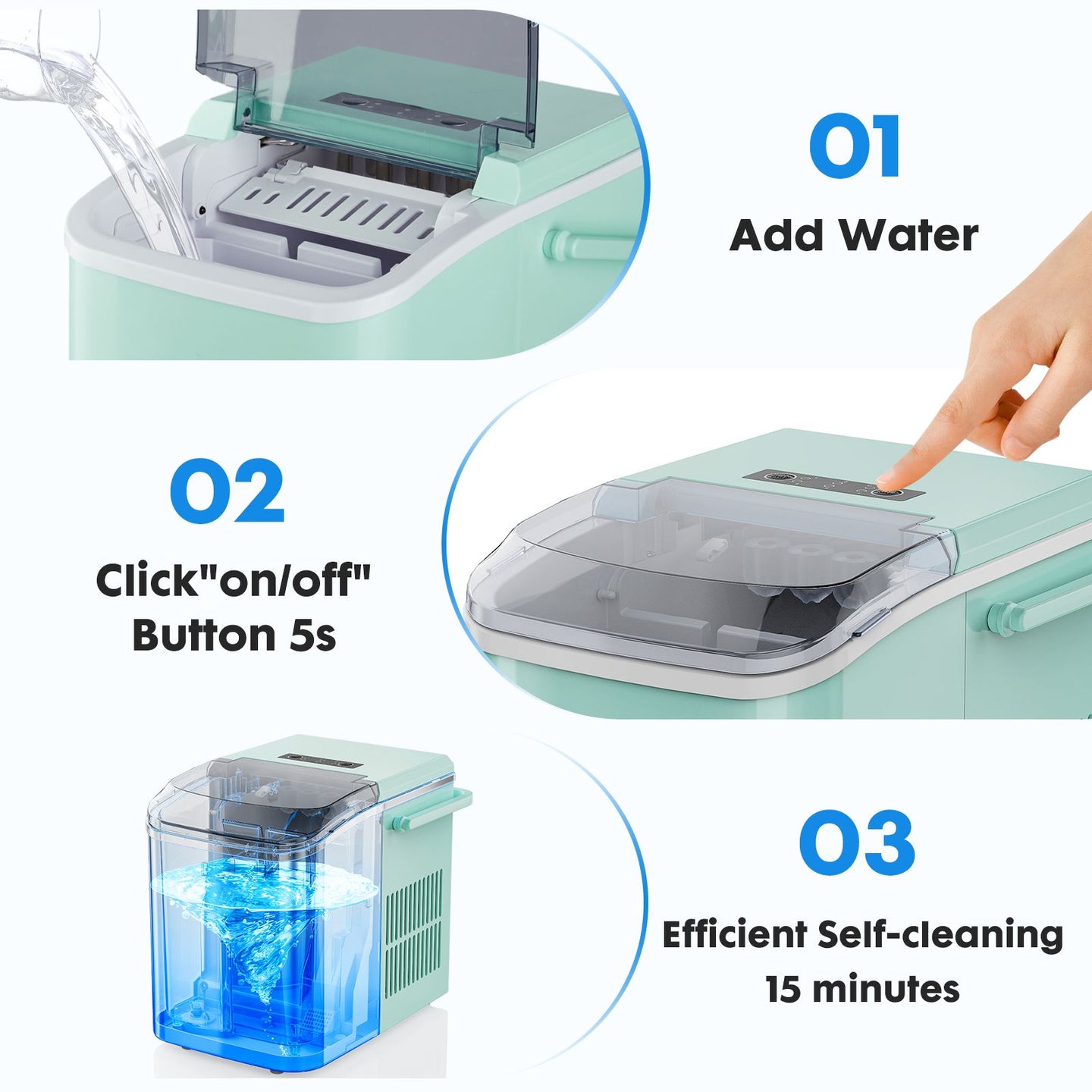 Countertop Ice Maker with Handle, 26lbs/24H Portable Ice Machine, 9 Bullet Ice Cubes Ready in 6 Mins, Self-Cleaning, Quiet Compact Ice Maker for Home, Kitchen, RV, Camping