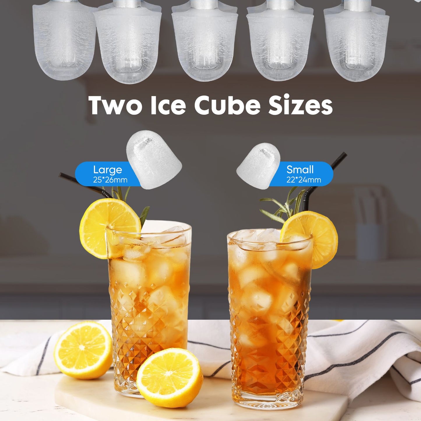 Countertop Ice Maker with Handle, 26lbs/24H Portable Ice Machine, 9 Bullet Ice Cubes Ready in 6 Mins, Self-Cleaning, Quiet Compact Ice Maker for Home, Kitchen, RV, Camping