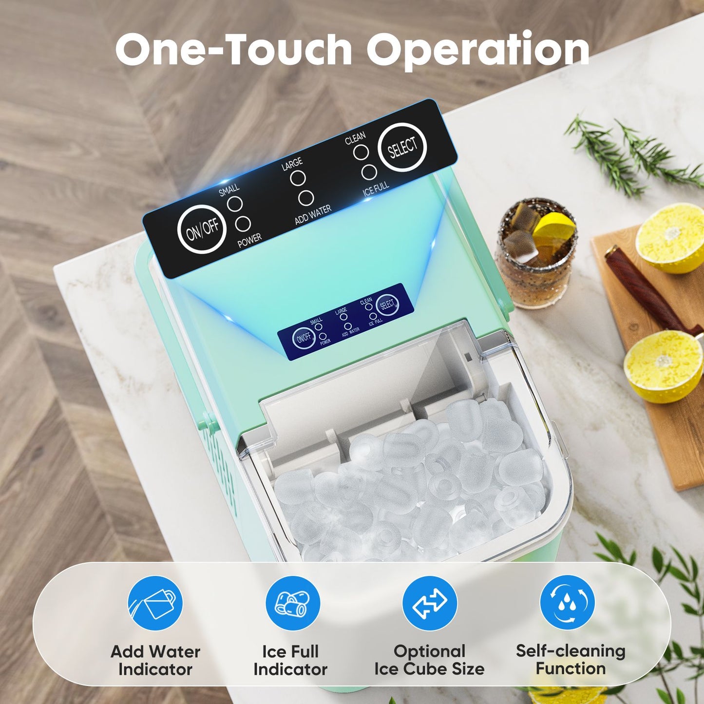 Countertop Ice Maker with Handle, 26lbs/24H Portable Ice Machine, 9 Bullet Ice Cubes Ready in 6 Mins, Self-Cleaning, Quiet Compact Ice Maker for Home, Kitchen, RV, Camping