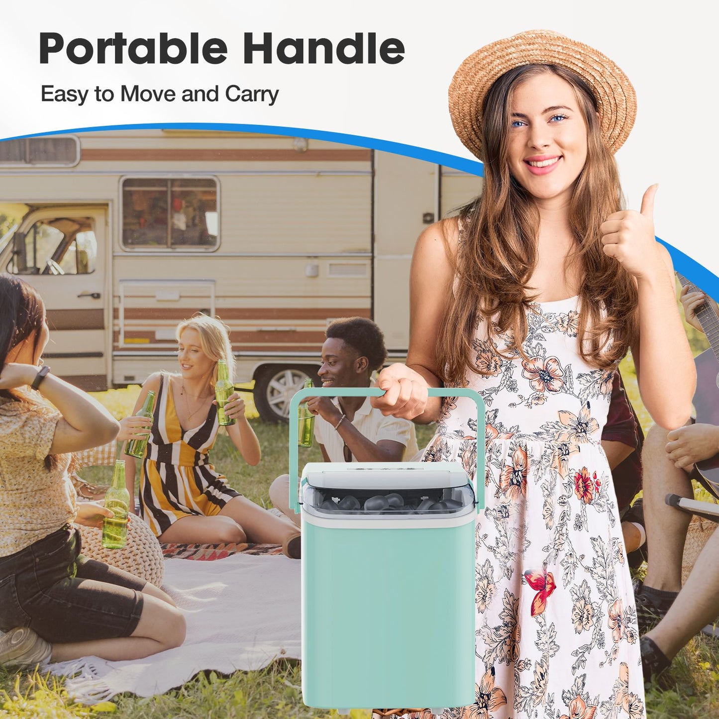 Countertop Ice Maker with Handle, 26lbs/24H Portable Ice Machine, 9 Bullet Ice Cubes Ready in 6 Mins, Self-Cleaning, Quiet Compact Ice Maker for Home, Kitchen, RV, Camping