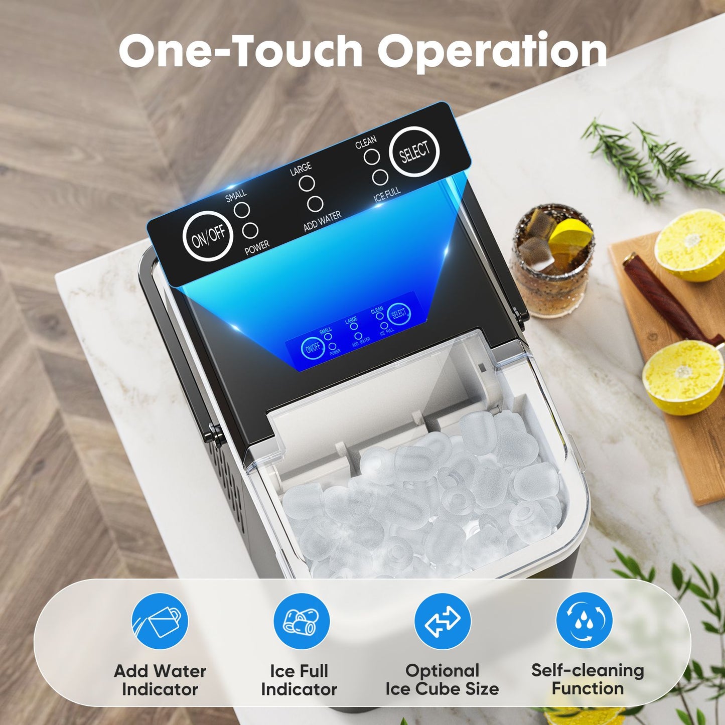 Countertop Ice Maker with Handle, 26lbs/24H Portable Ice Machine, 9 Bullet Ice Cubes Ready in 6 Mins, Self-Cleaning, Quiet Compact Ice Maker for Home, Kitchen, RV, Camping