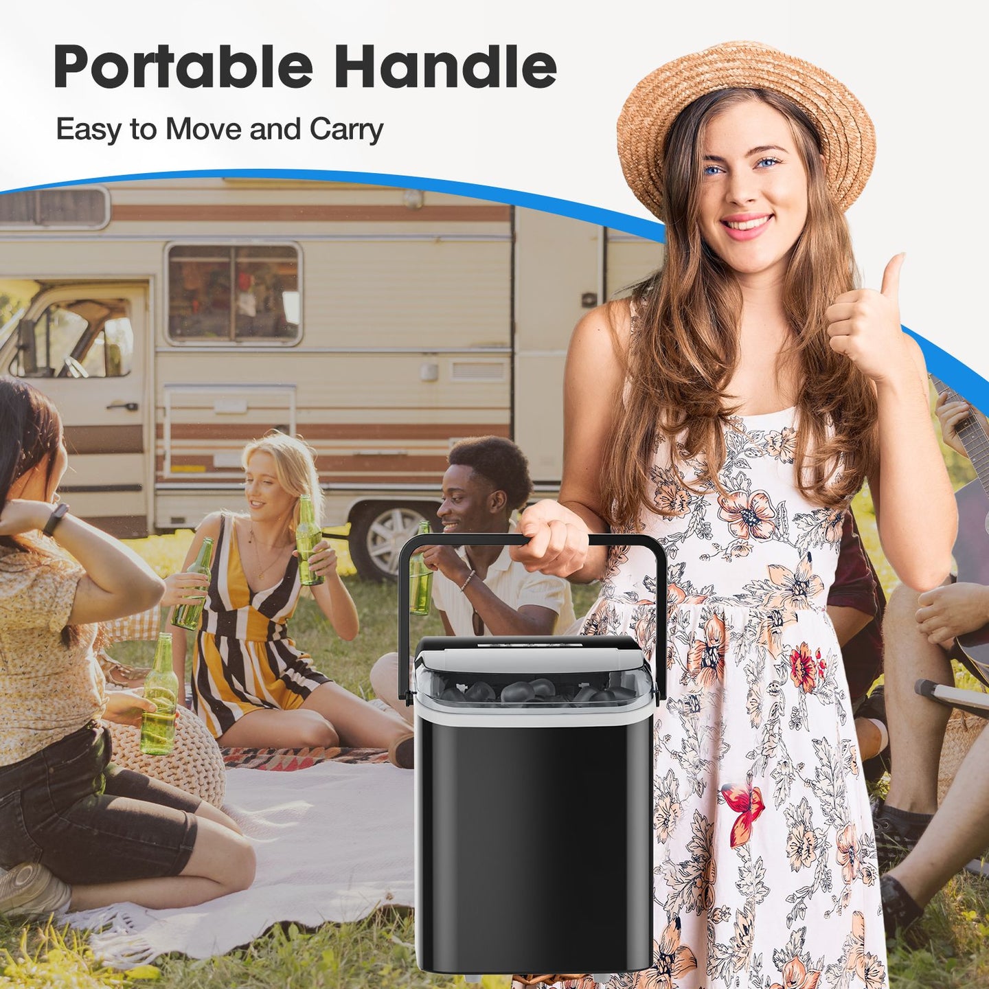 Countertop Ice Maker with Handle, 26lbs/24H Portable Ice Machine, 9 Bullet Ice Cubes Ready in 6 Mins, Self-Cleaning, Quiet Compact Ice Maker for Home, Kitchen, RV, Camping