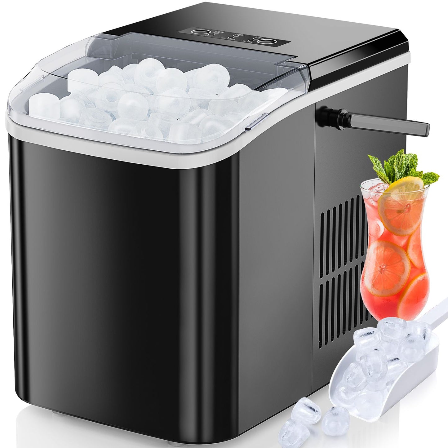 Countertop Ice Maker with Handle, 26lbs/24H Portable Ice Machine, 9 Bullet Ice Cubes Ready in 6 Mins, Self-Cleaning, Quiet Compact Ice Maker for Home, Kitchen, RV, Camping