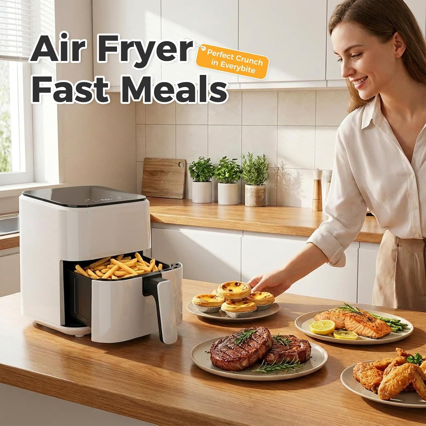 3.17 QT Digital Air Fryer, a small air fryer with a PP touch panel, with a maximum temperature of 400 degrees Fahrenheit.