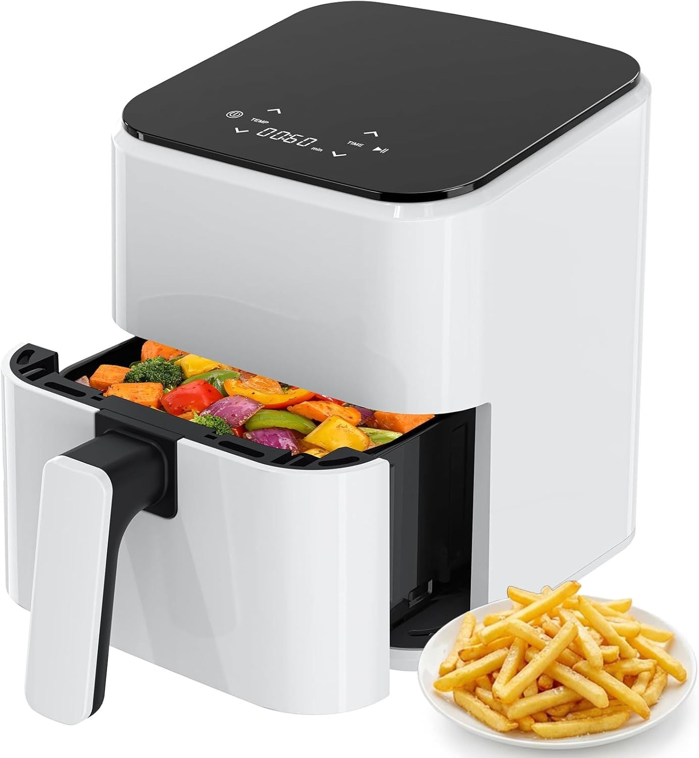 3.17 QT Digital Air Fryer, a small air fryer with a PP touch panel, with a maximum temperature of 400 degrees Fahrenheit.