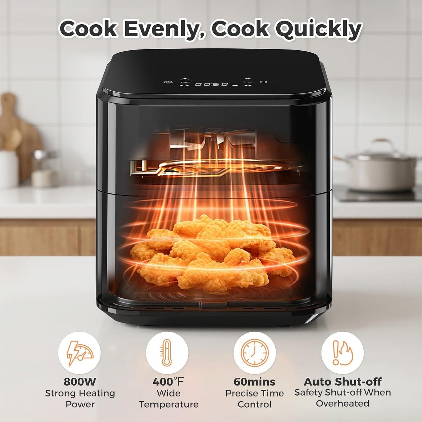 3.17 QT Digital Air Fryer, a small air fryer with a PP touch panel, with a maximum temperature of 400 degrees Fahrenheit.