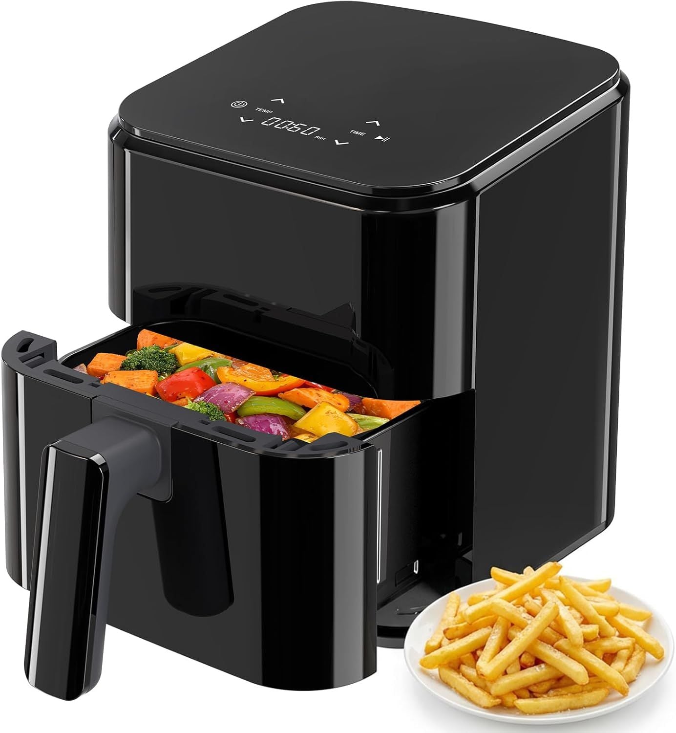 3.17 QT Digital Air Fryer, a small air fryer with a PP touch panel, with a maximum temperature of 400 degrees Fahrenheit.