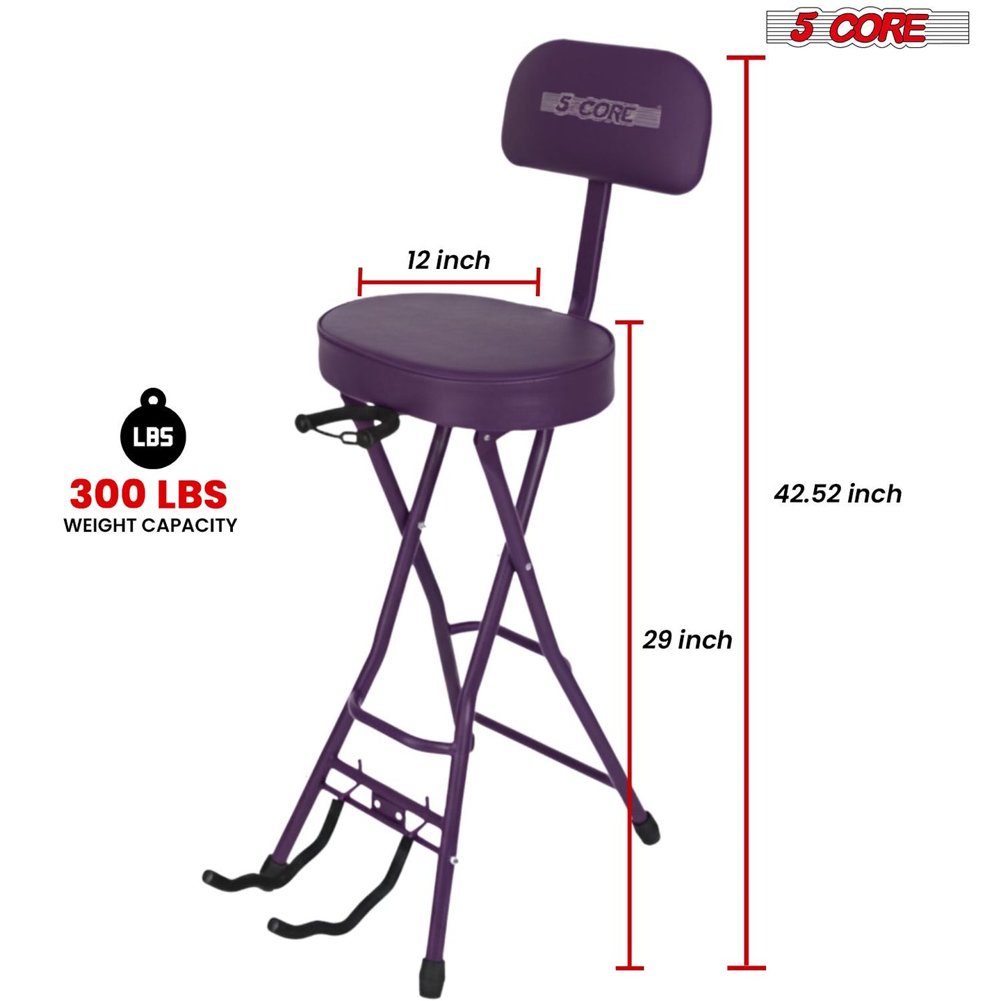 Padded Guitar Stool with Backrest, Built-in Stand & Footrest