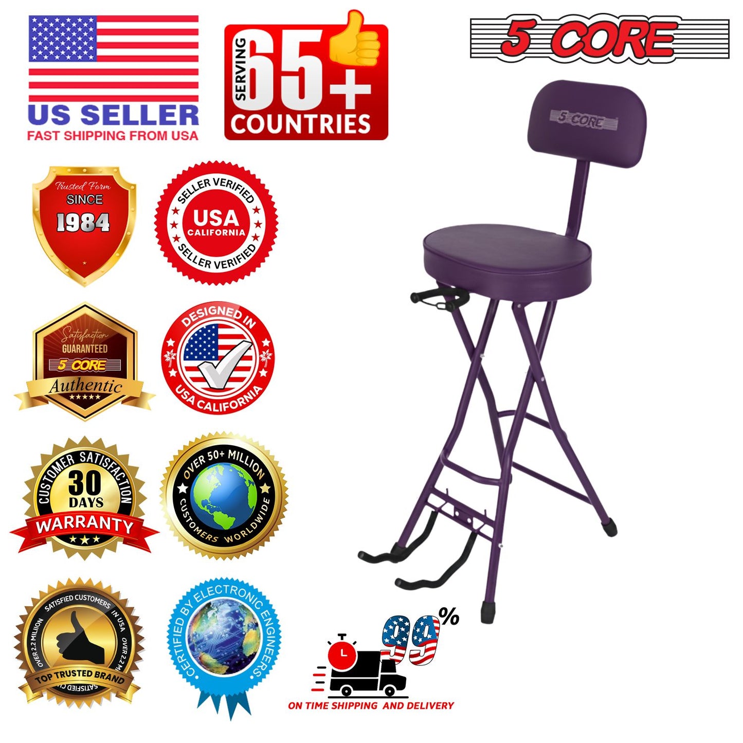 Padded Guitar Stool with Backrest, Built-in Stand & Footrest