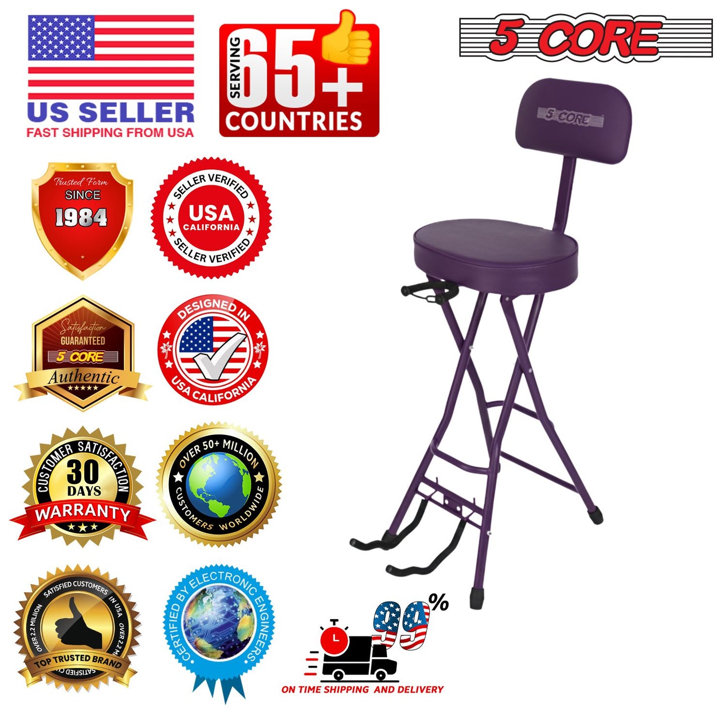 Padded Guitar Stool with Backrest, Built-in Stand & Footrest