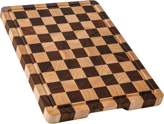 Acacia Wood End-Grain Cutting Board - 16.5" x 11.6" Checkered Butcher Block