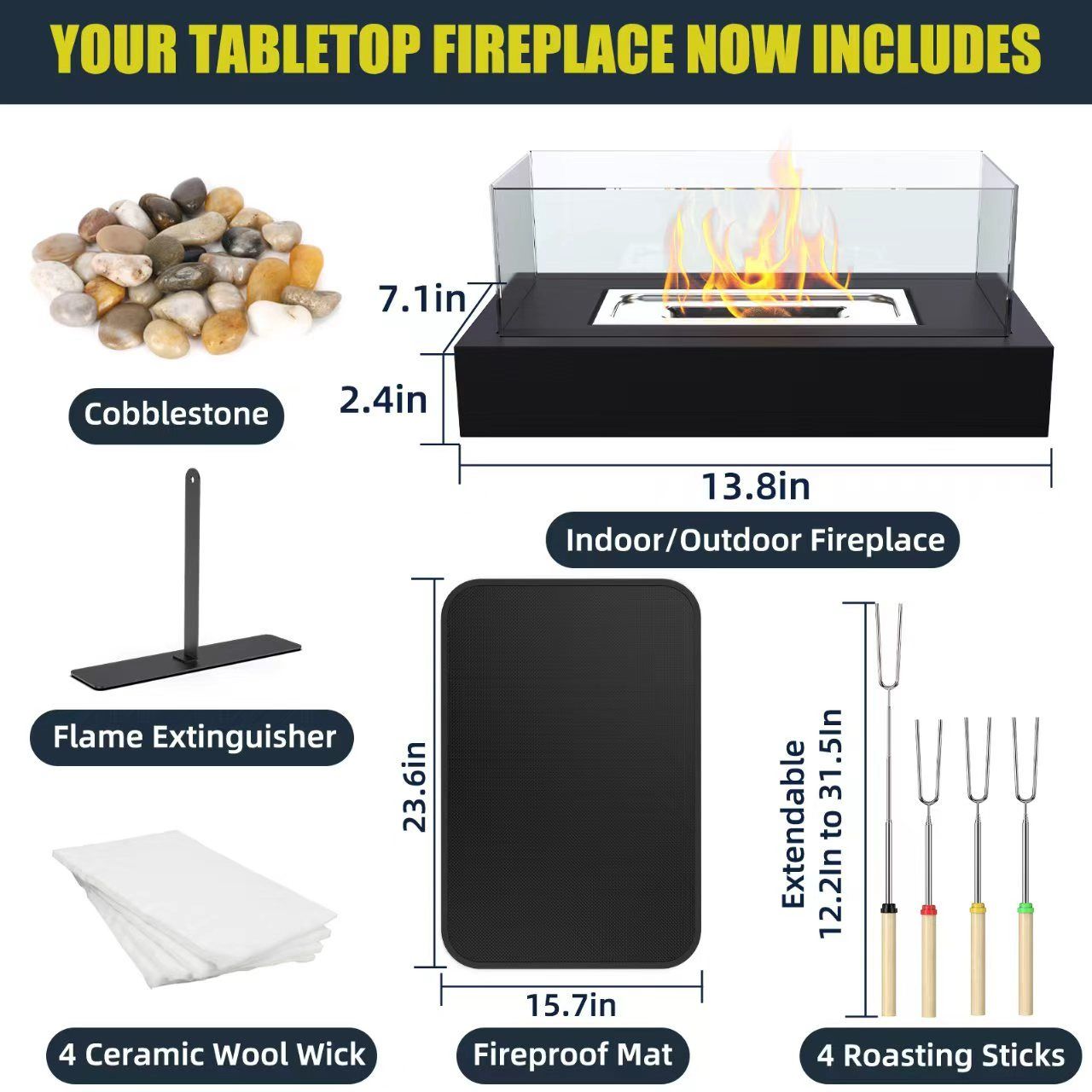 Tabletop Fire Pit – Indoor/Outdoor Mini Fireplace with S’mores Tools