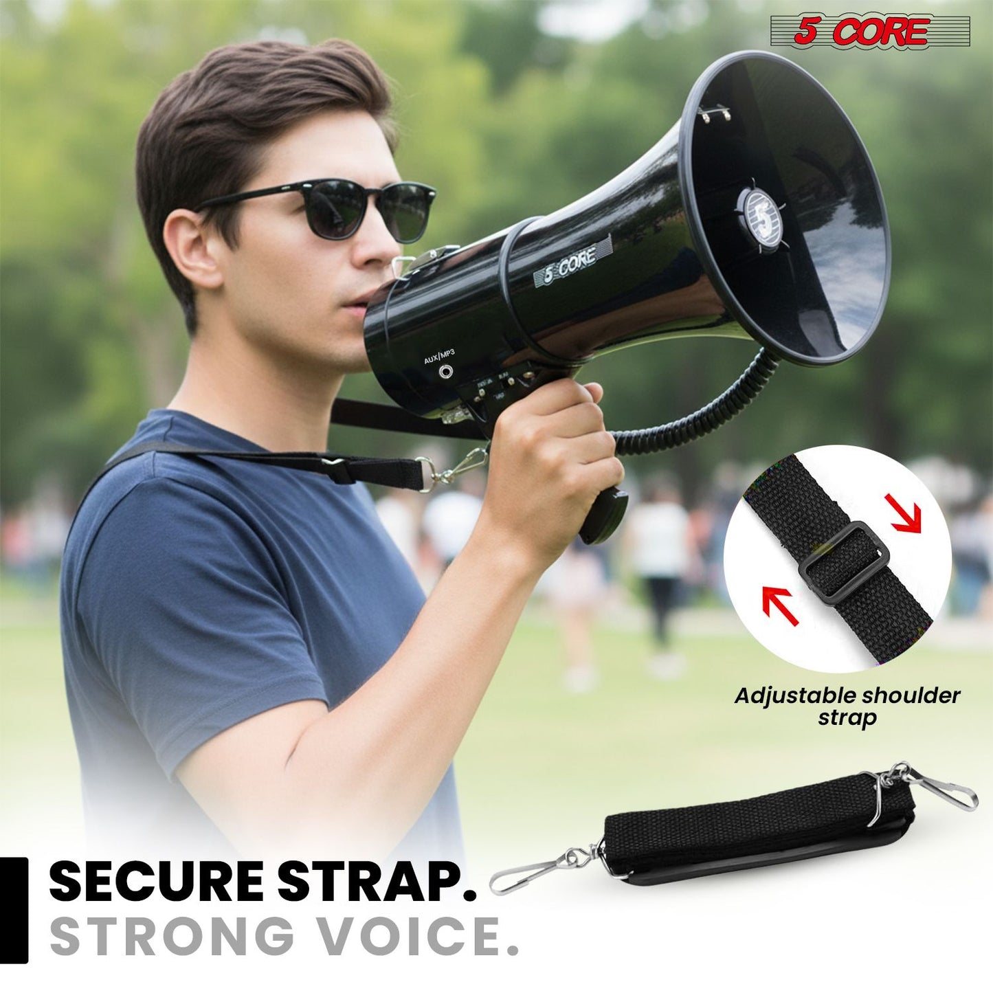 5 Core Megaphone 50W Bluetooth Rechargeable Portable Bullhorn 1100 Yards w Siren