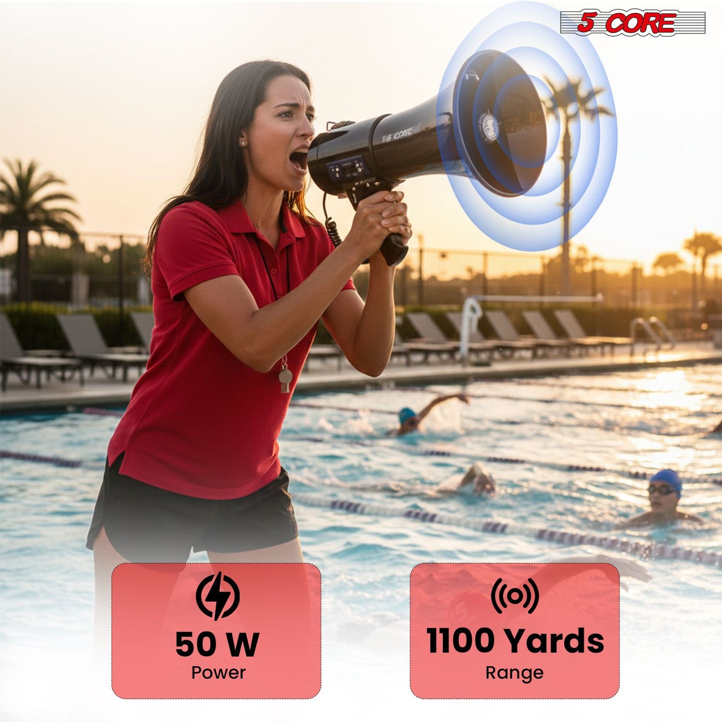5 Core Megaphone 50W Bluetooth Rechargeable Portable Bullhorn 1100 Yards w Siren