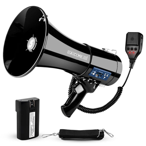 5 Core Megaphone 50W Bluetooth Rechargeable Portable Bullhorn 1100 Yards w Siren