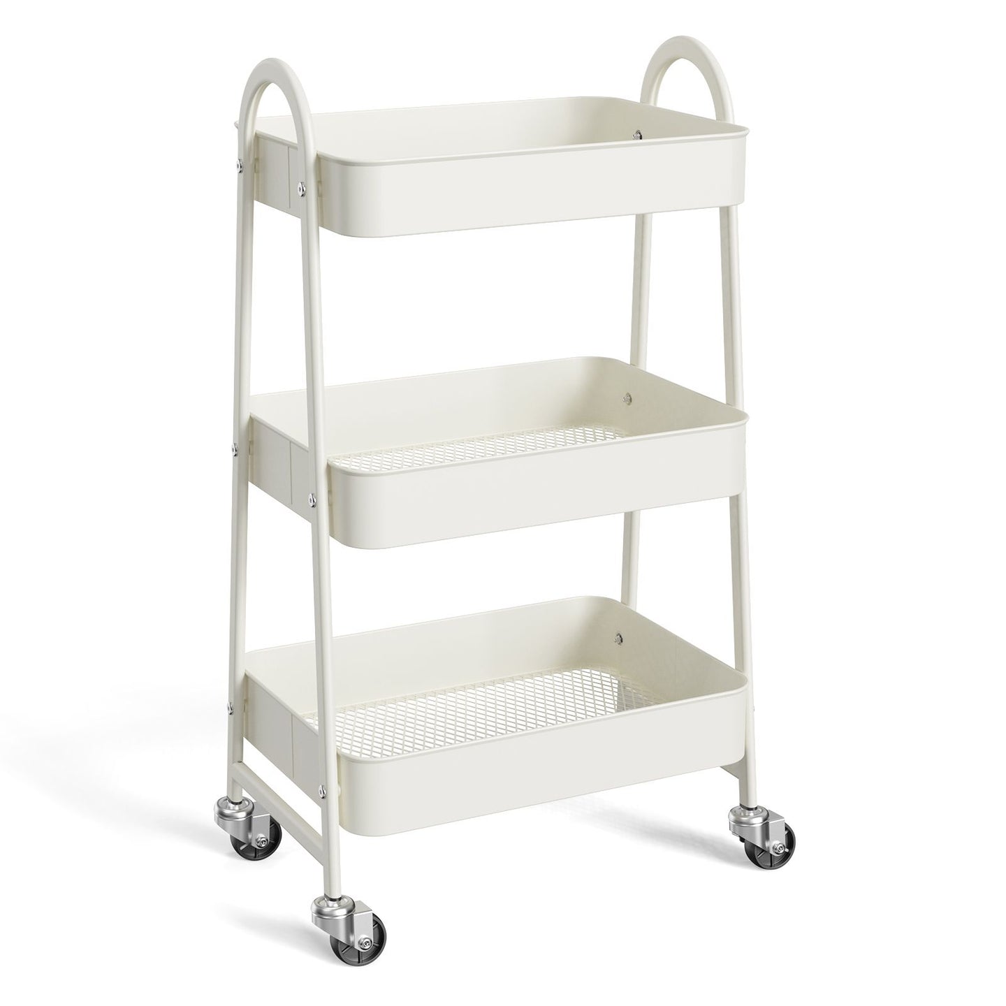3/4-layer practical mobile trolley, metal movable storage rack, with lockable casters