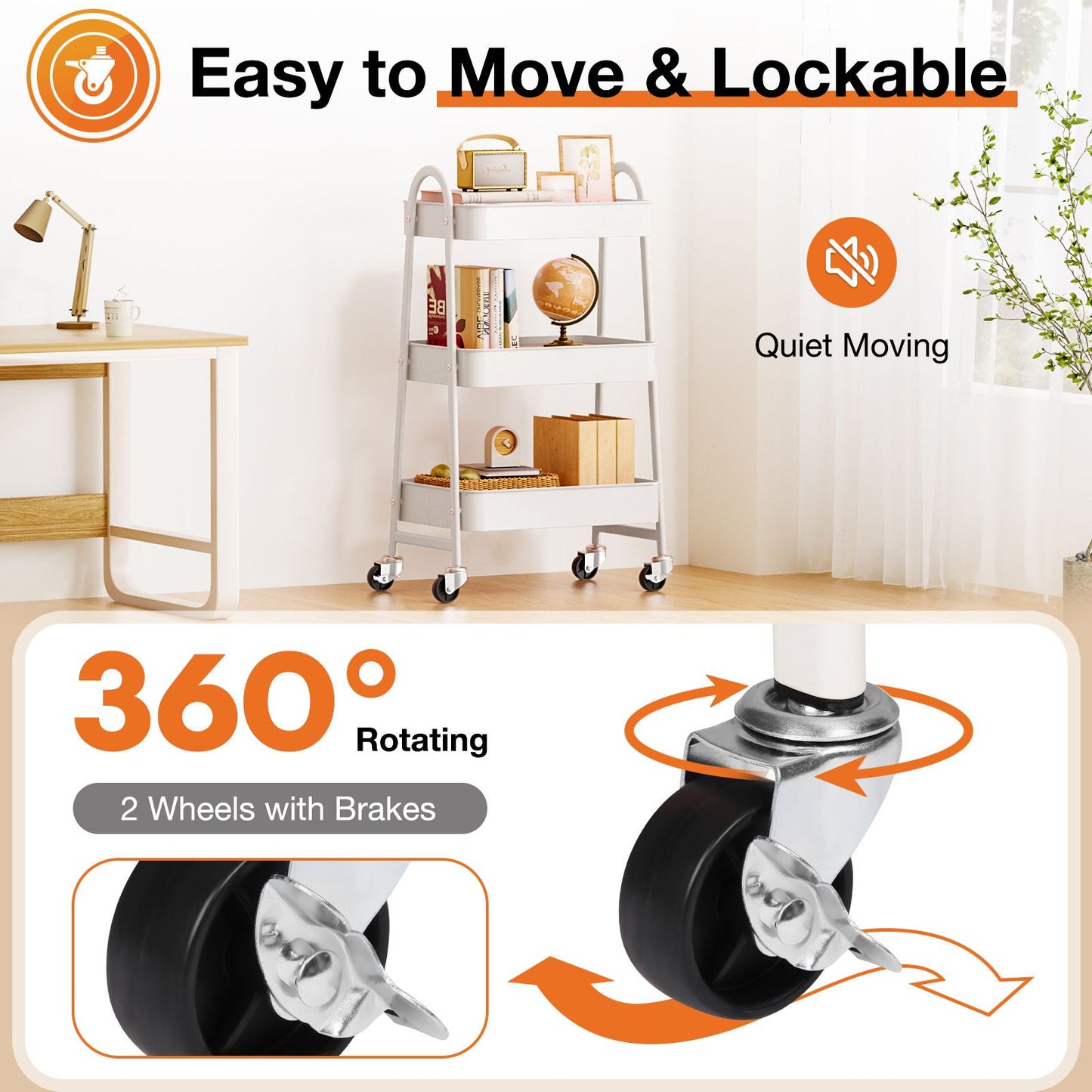 3/4-layer practical mobile trolley, metal movable storage rack, with lockable casters