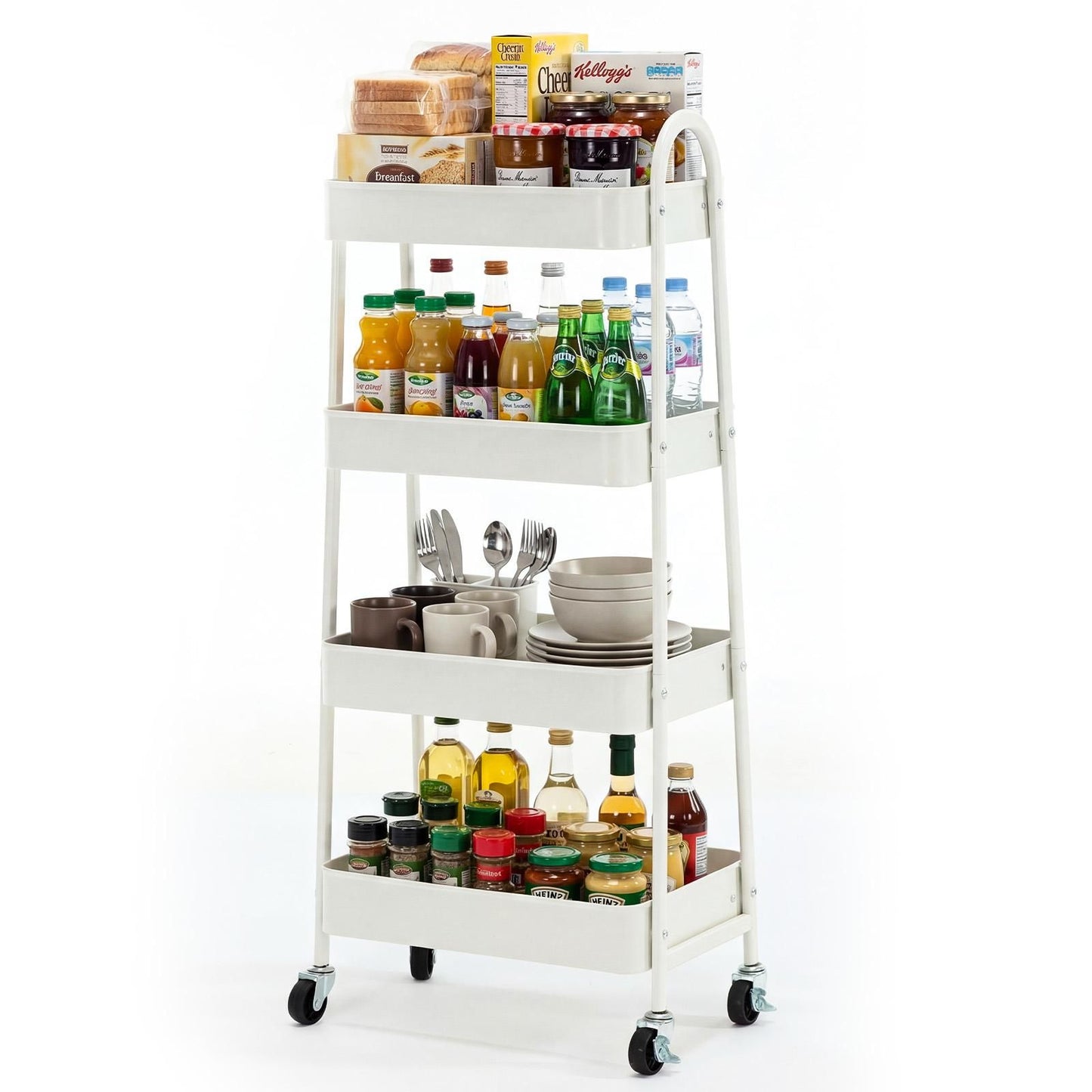 3/4-layer practical mobile trolley, metal movable storage rack, with lockable casters