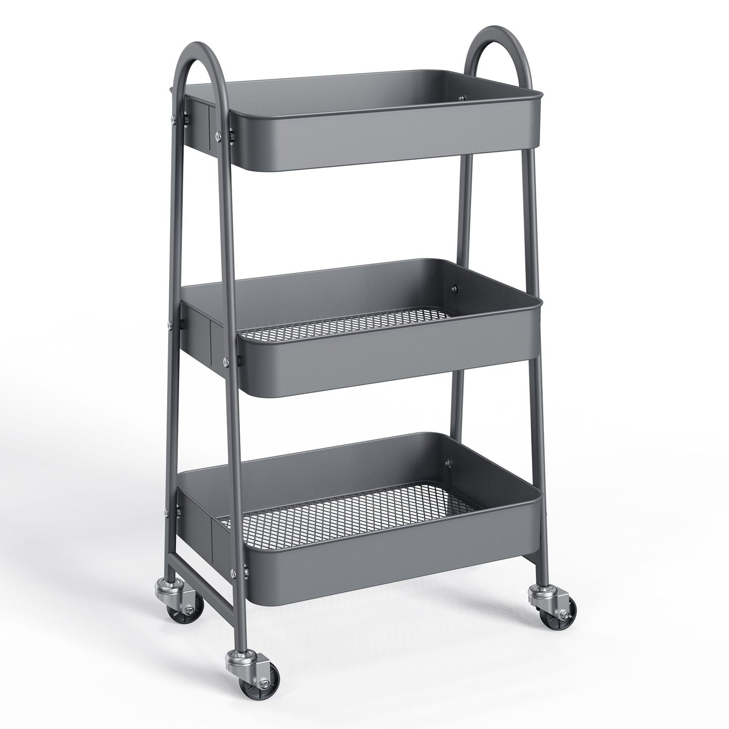 3/4-layer practical mobile trolley, metal movable storage rack, with lockable casters