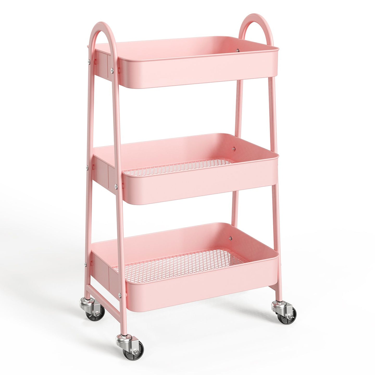 3/4-layer practical mobile trolley, metal movable storage rack, with lockable casters