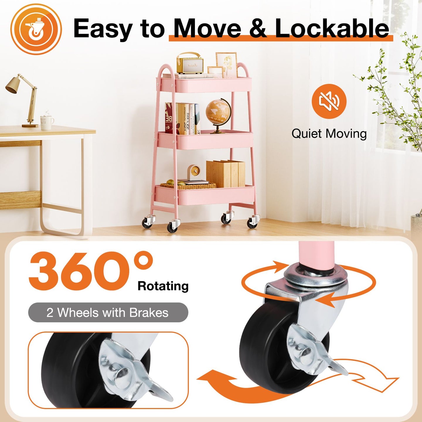 3/4-layer practical mobile trolley, metal movable storage rack, with lockable casters
