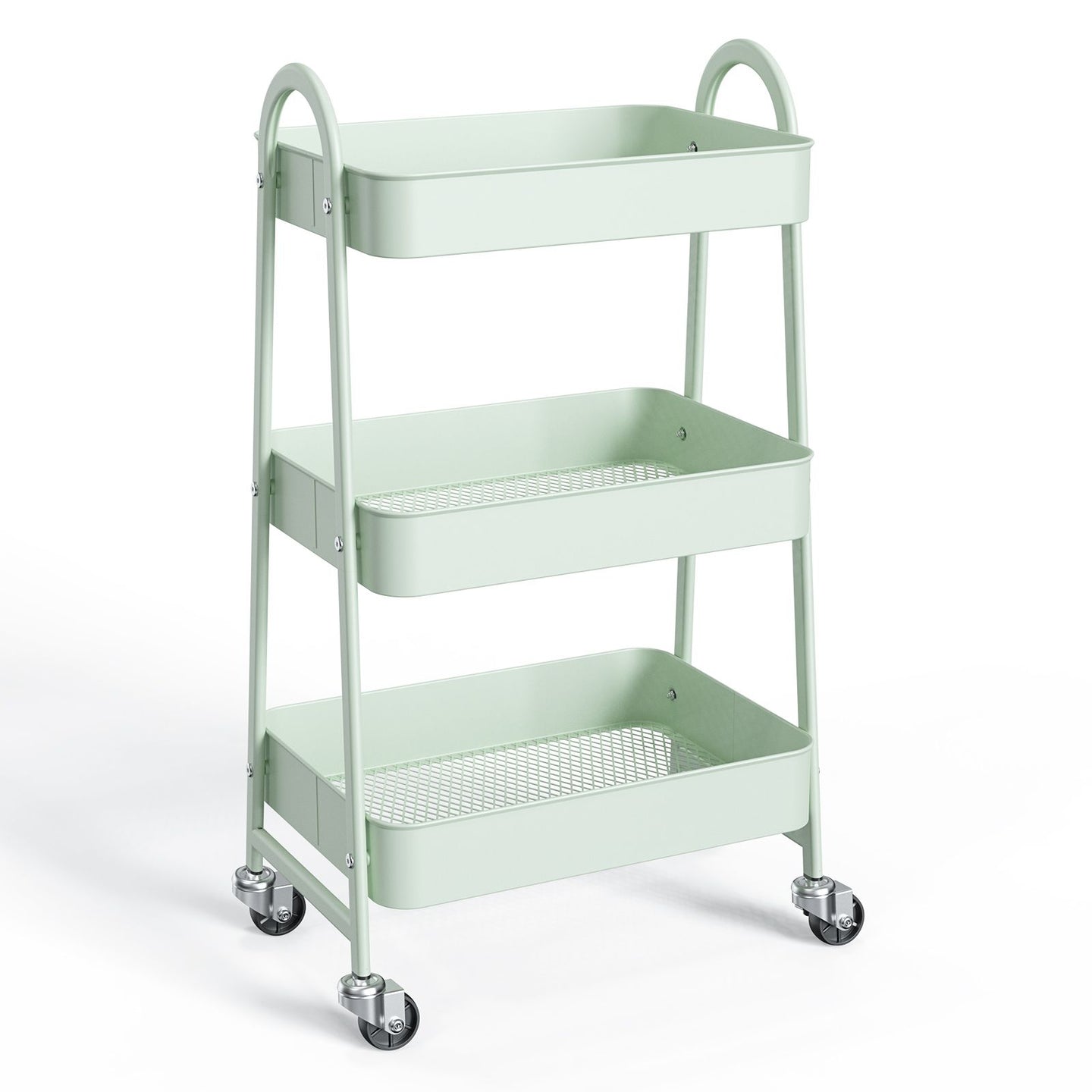 3/4-layer practical mobile trolley, metal movable storage rack, with lockable casters