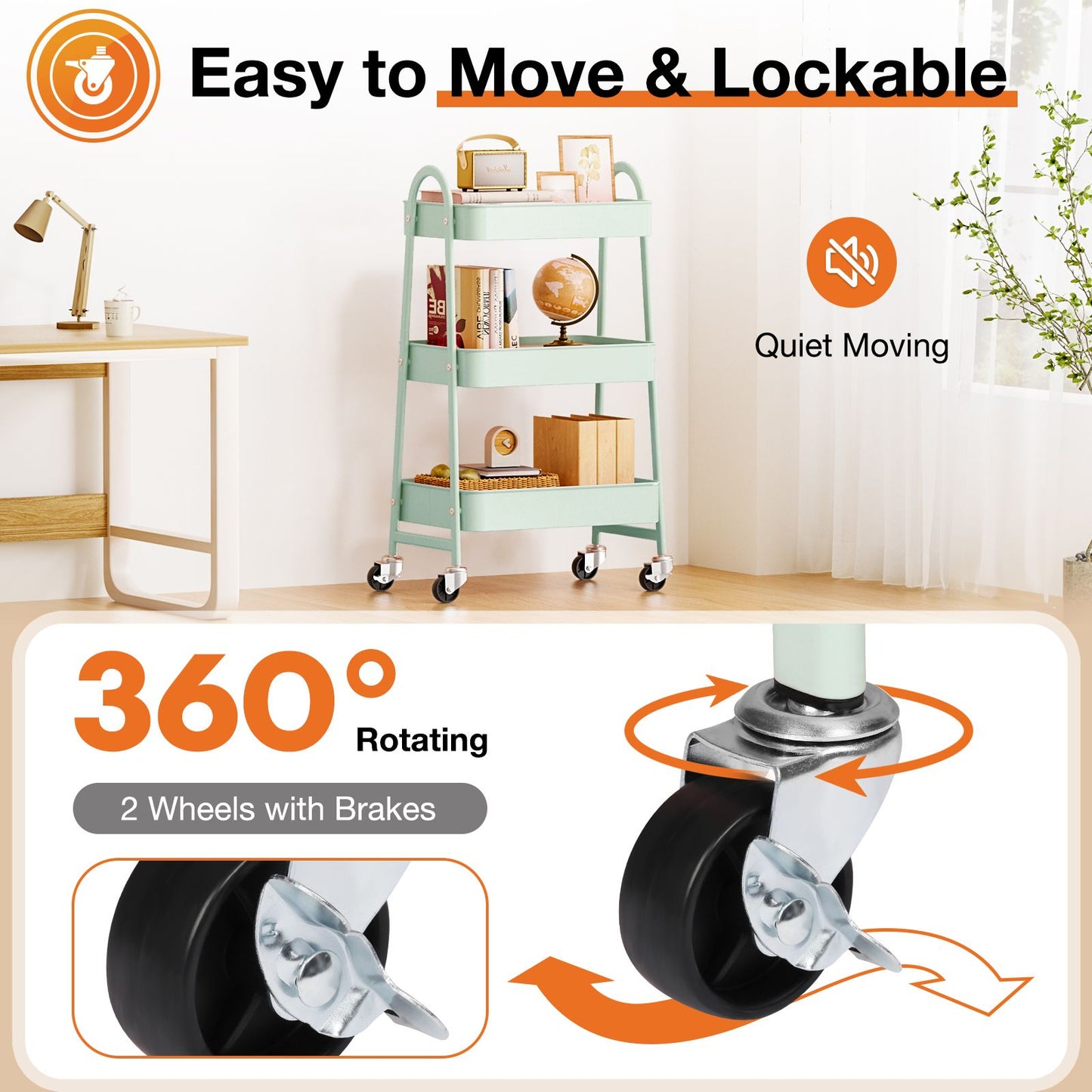 3/4-layer practical mobile trolley, metal movable storage rack, with lockable casters