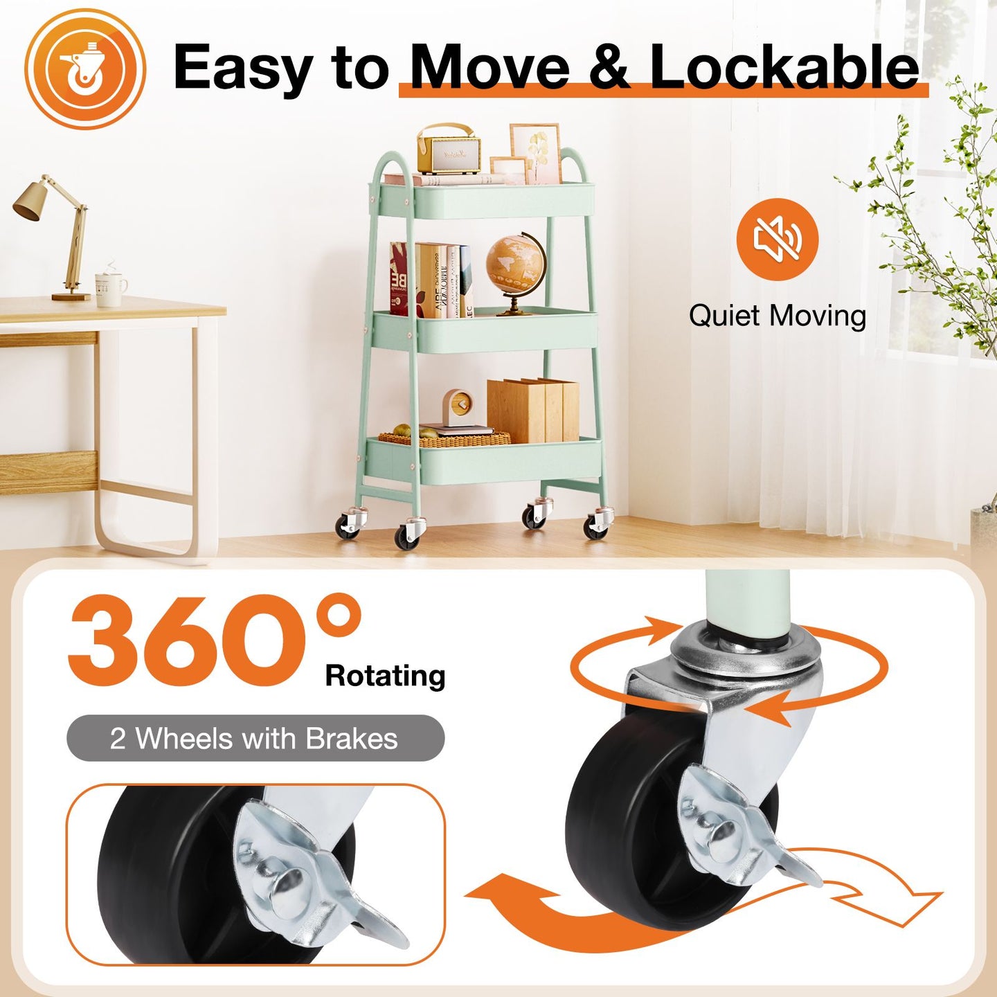 3/4-layer practical mobile trolley, metal movable storage rack, with lockable casters