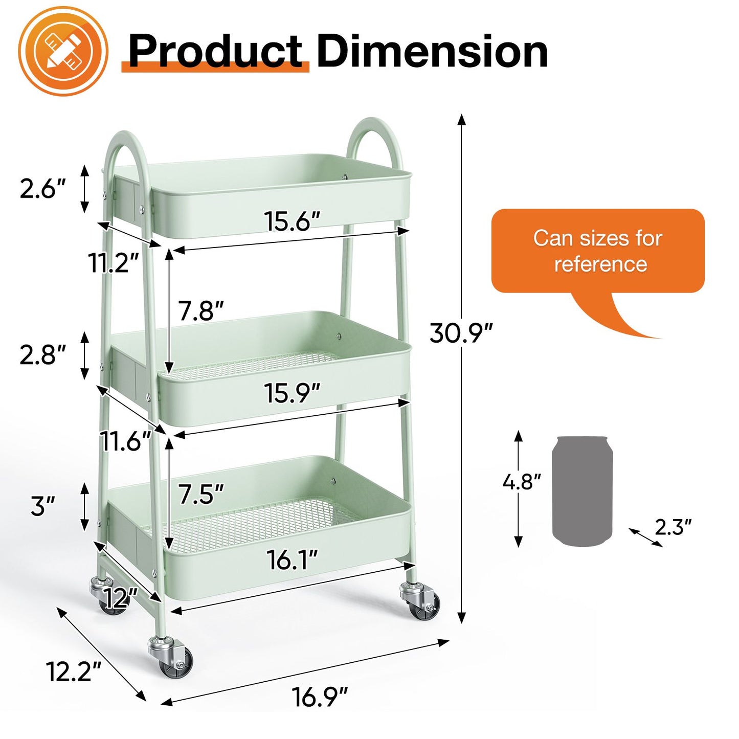 3/4-layer practical mobile trolley, metal movable storage rack, with lockable casters