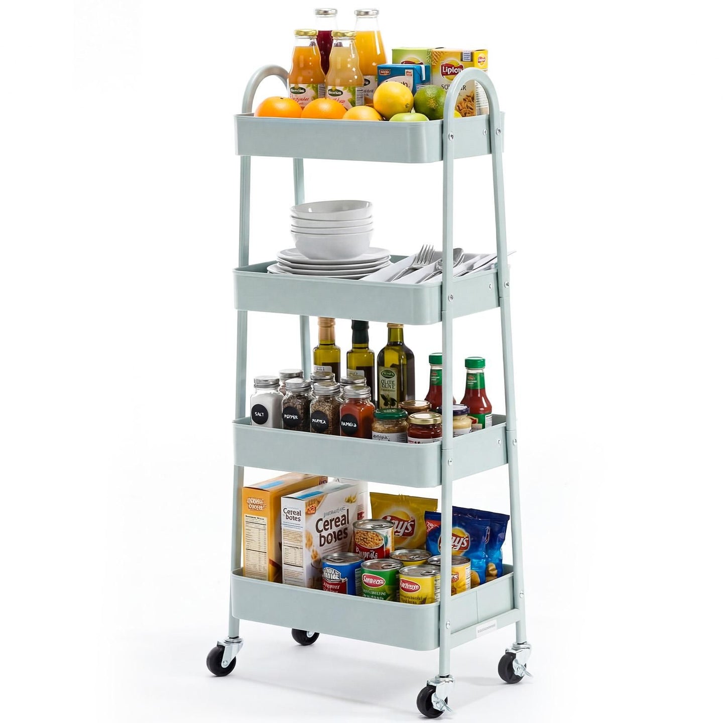 3/4-layer practical mobile trolley, metal movable storage rack, with lockable casters