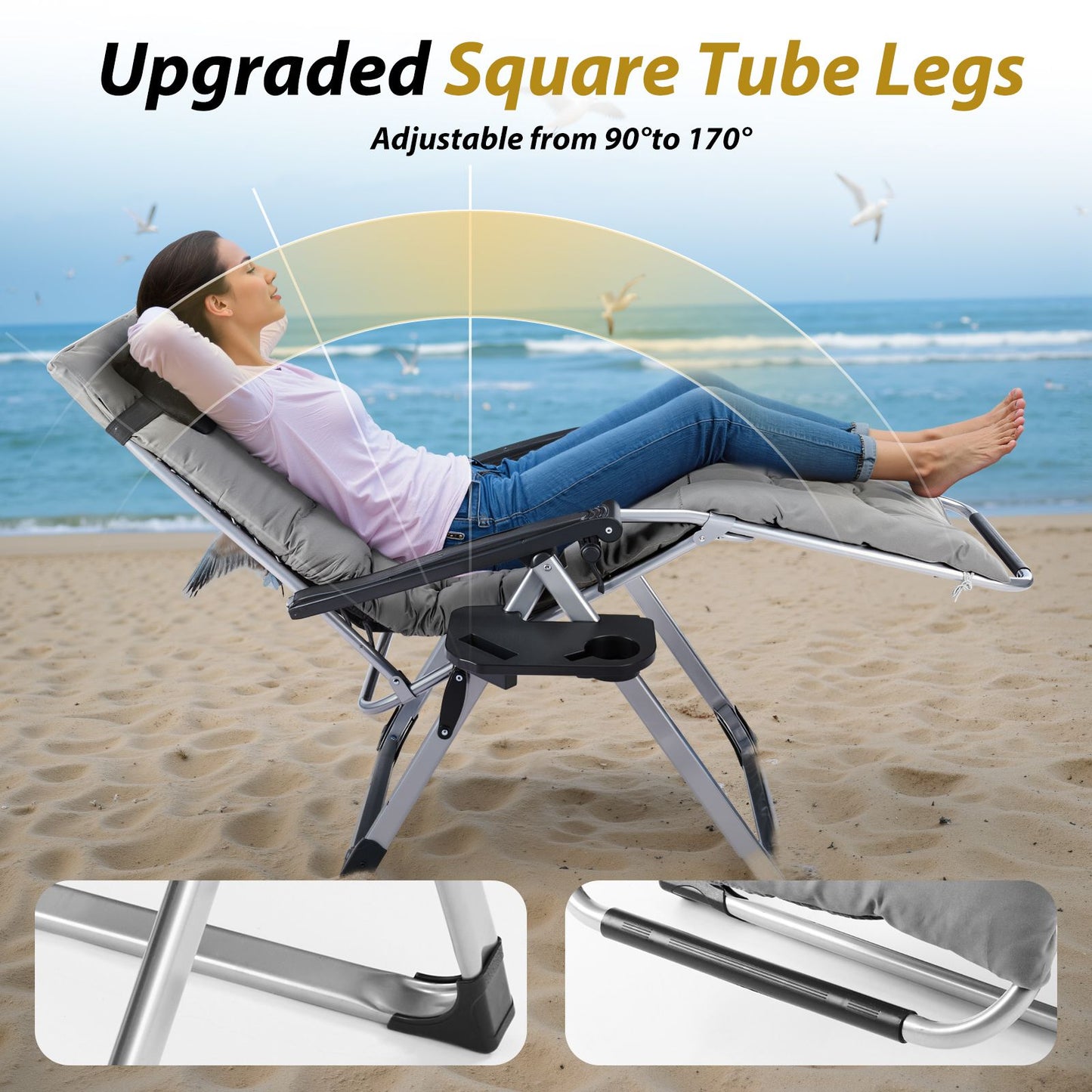 Zero Gravity Reclining Lounge Chair with Cushion & Cup Holder