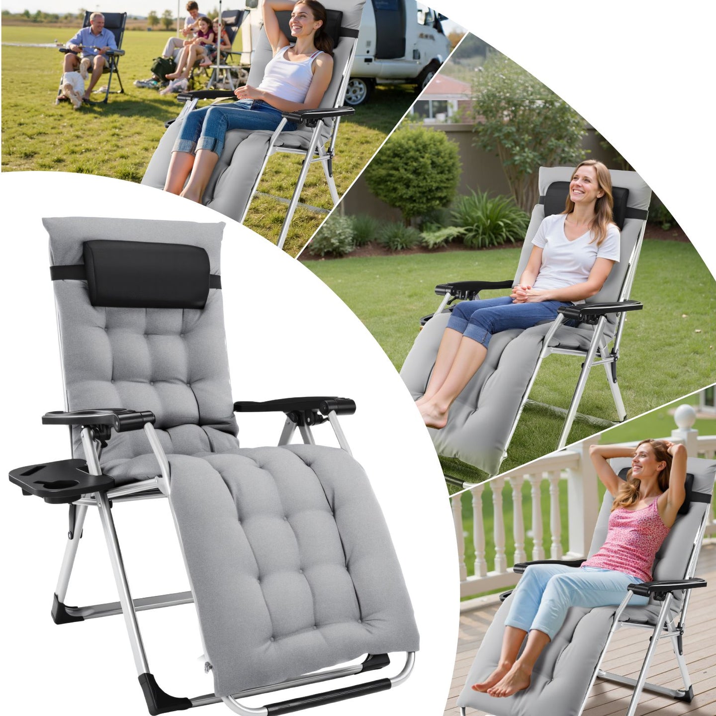 Zero Gravity Reclining Lounge Chair with Cushion & Cup Holder
