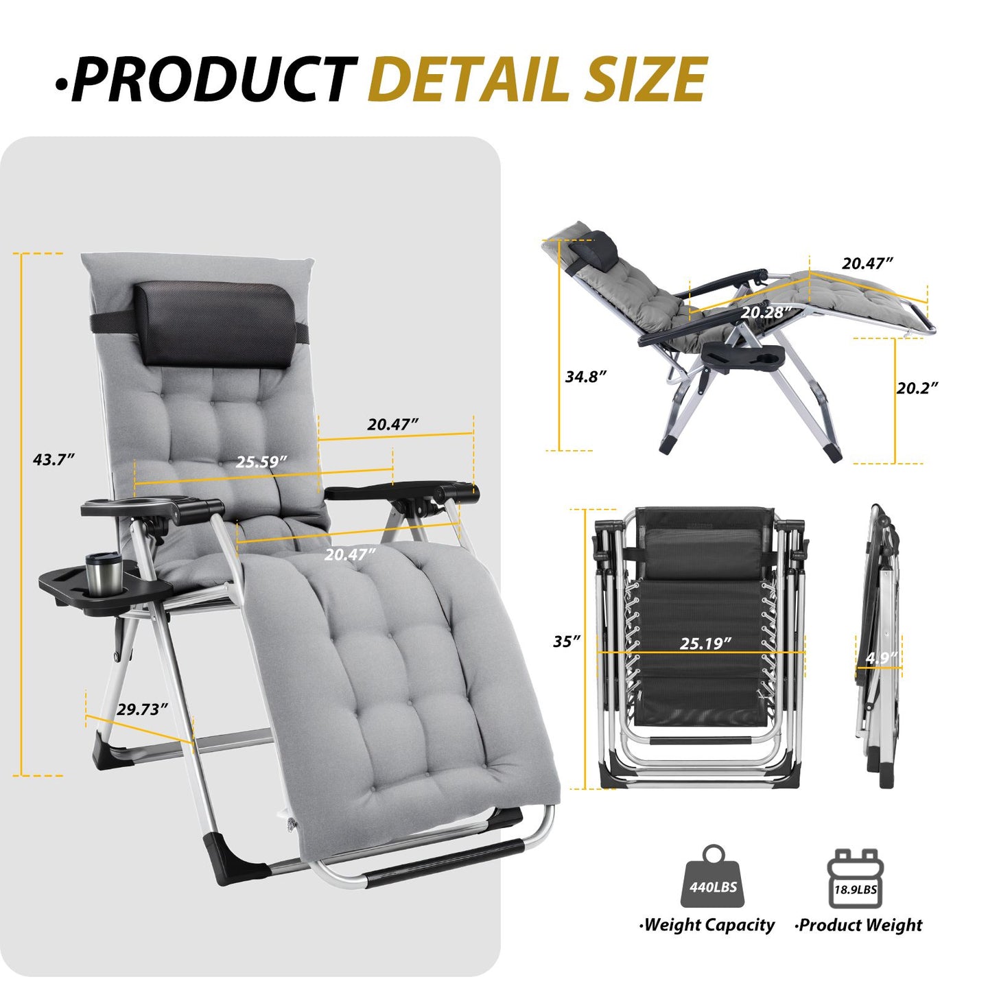 Zero Gravity Reclining Lounge Chair with Cushion & Cup Holder
