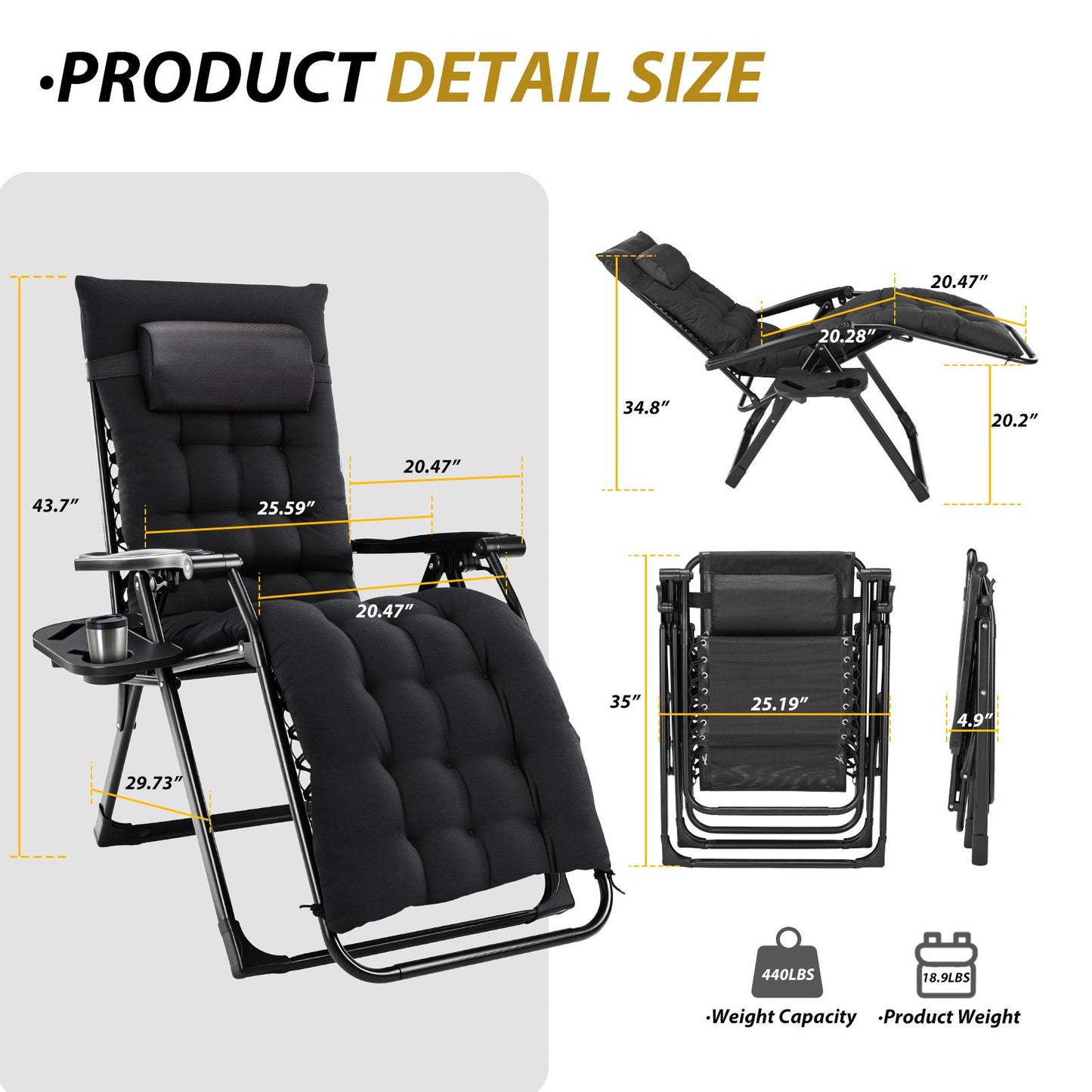 Zero Gravity Reclining Lounge Chair with Cushion & Cup Holder