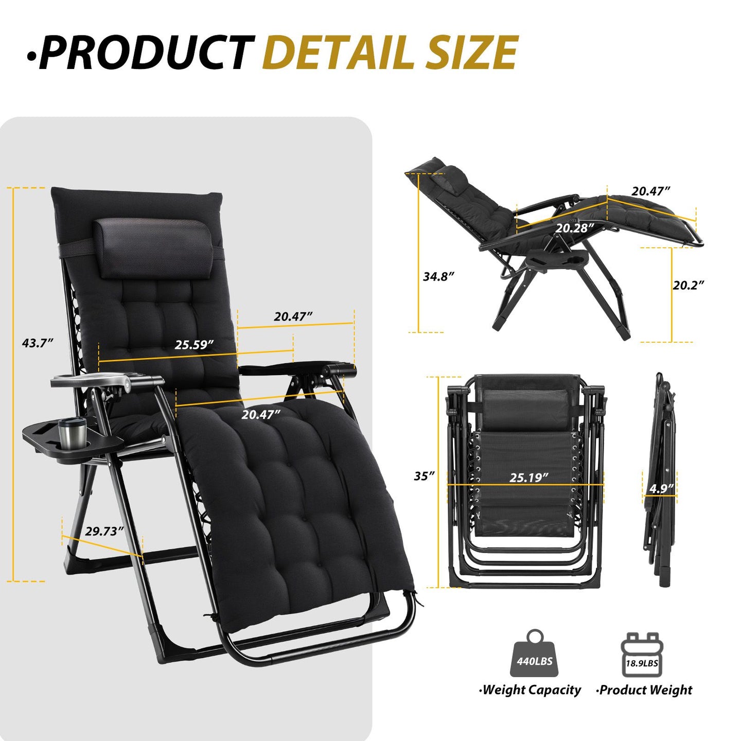 Zero Gravity Reclining Lounge Chair with Cushion & Cup Holder