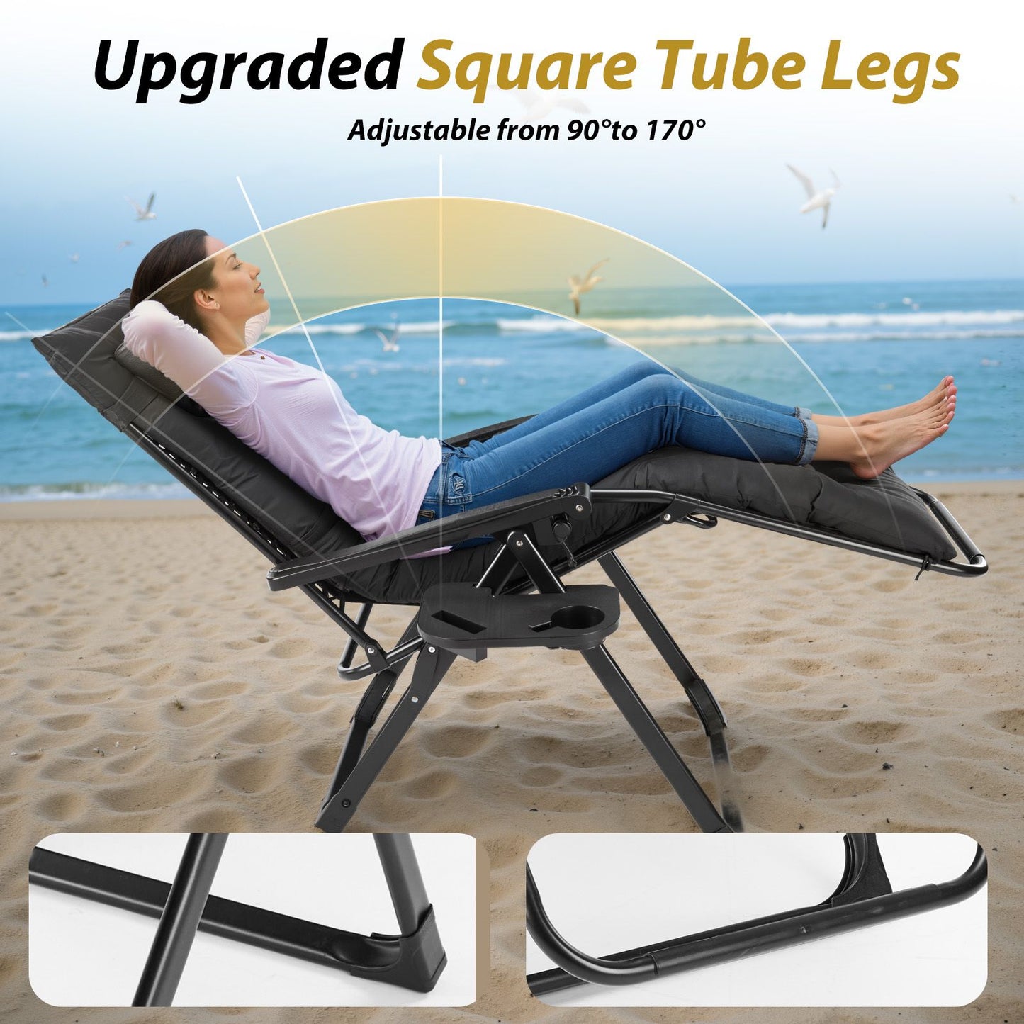 Zero Gravity Reclining Lounge Chair with Cushion & Cup Holder