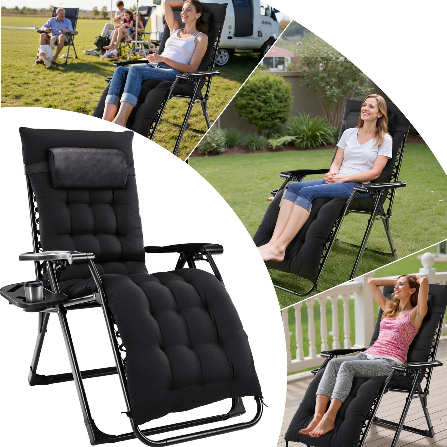 Zero Gravity Reclining Lounge Chair with Cushion & Cup Holder