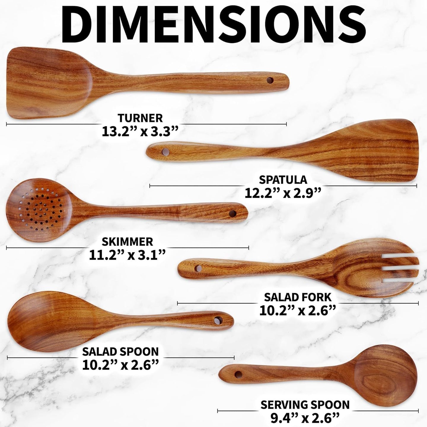 6-Piece Teak Wooden Cooking Spoon Set, Heat-Resistant Nonstick Kitchen Utensils