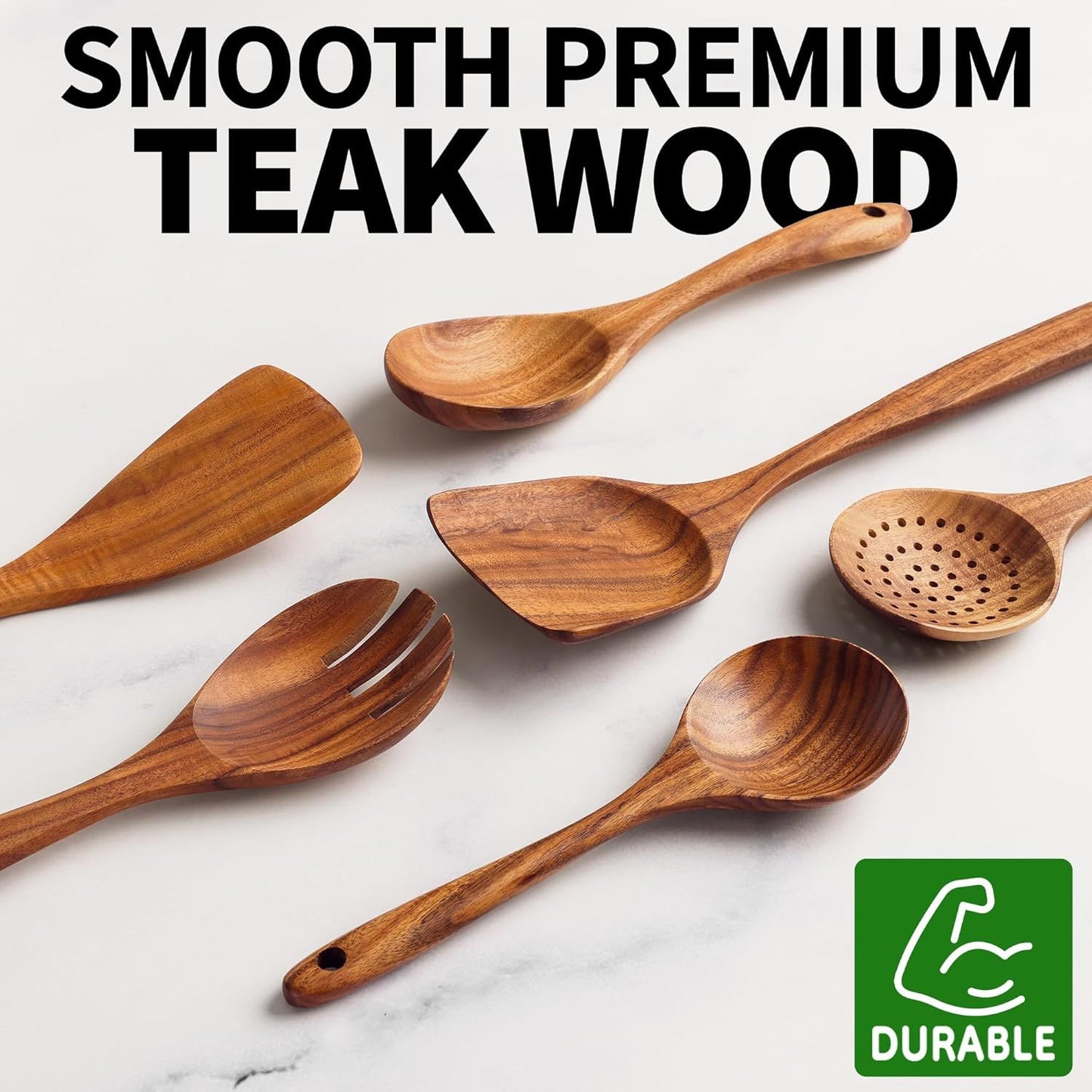 6-Piece Teak Wooden Cooking Spoon Set, Heat-Resistant Nonstick Kitchen Utensils