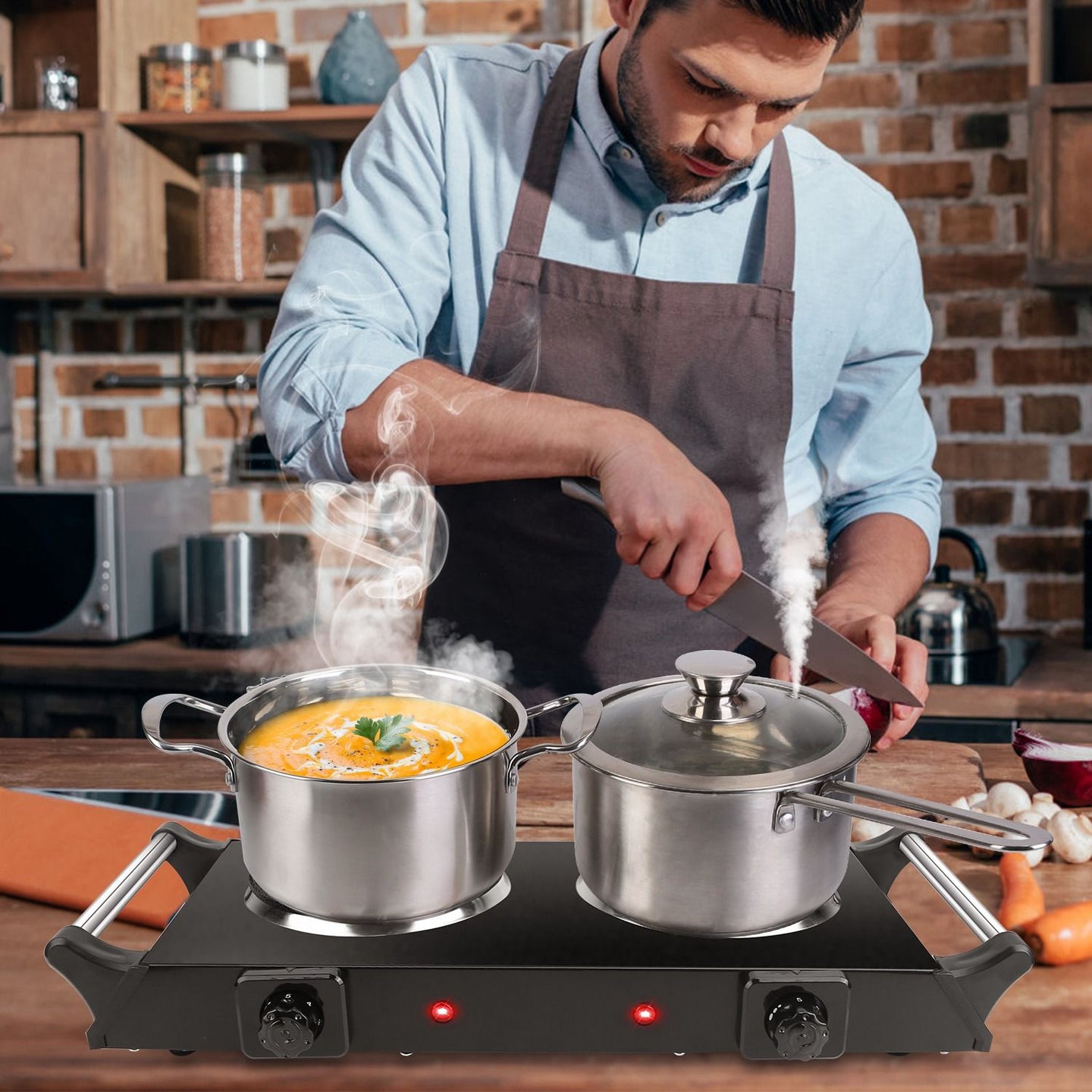 Portable Dual Burner Electric Stove, 2000W, 5 Heat Levels, Easy Clean