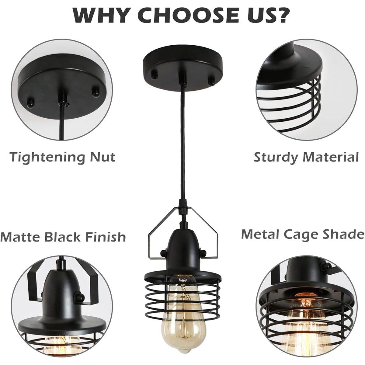 Industrial Black Pendant Light - Metal Cage Island Lighting