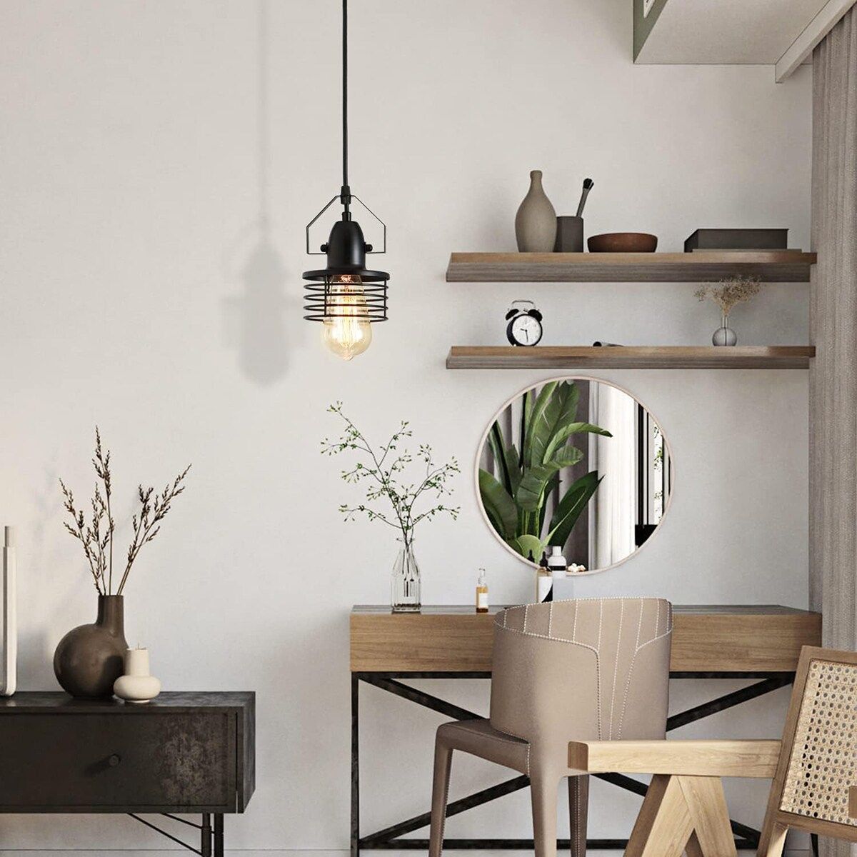 Industrial Black Pendant Light - Metal Cage Island Lighting