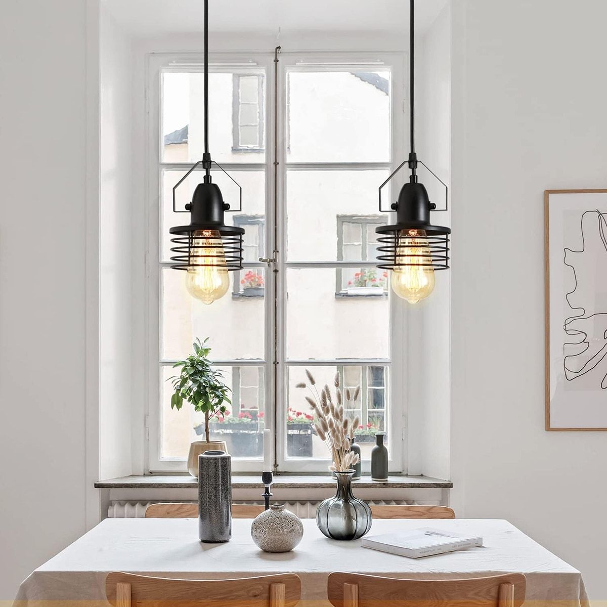 Industrial Black Pendant Light - Metal Cage Island Lighting