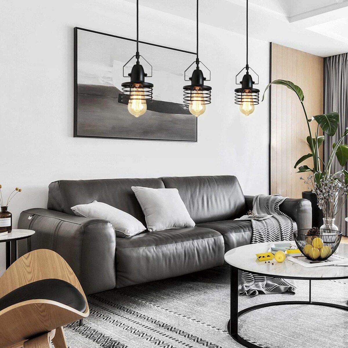 Industrial Black Pendant Light - Metal Cage Island Lighting